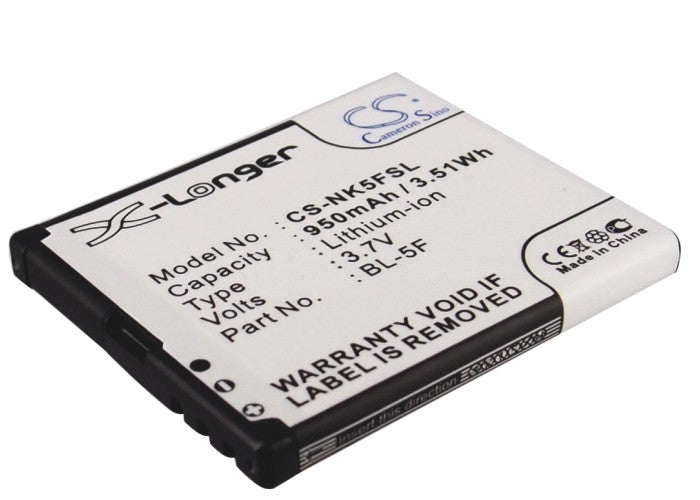 950mAh 3.7V Li-ion Battery Replacement - Bea-fon S30, S31 & Nokia N93i, N95 Cell Phone Models