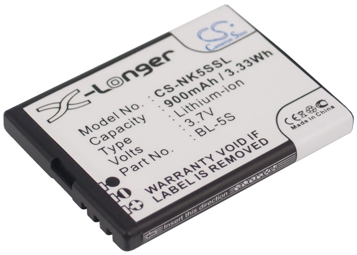 900mAh Battery Replacement for Nokia 2330/2330 Classic - Li-ion 3.7V, BL-5S Compatible, Phone Battery