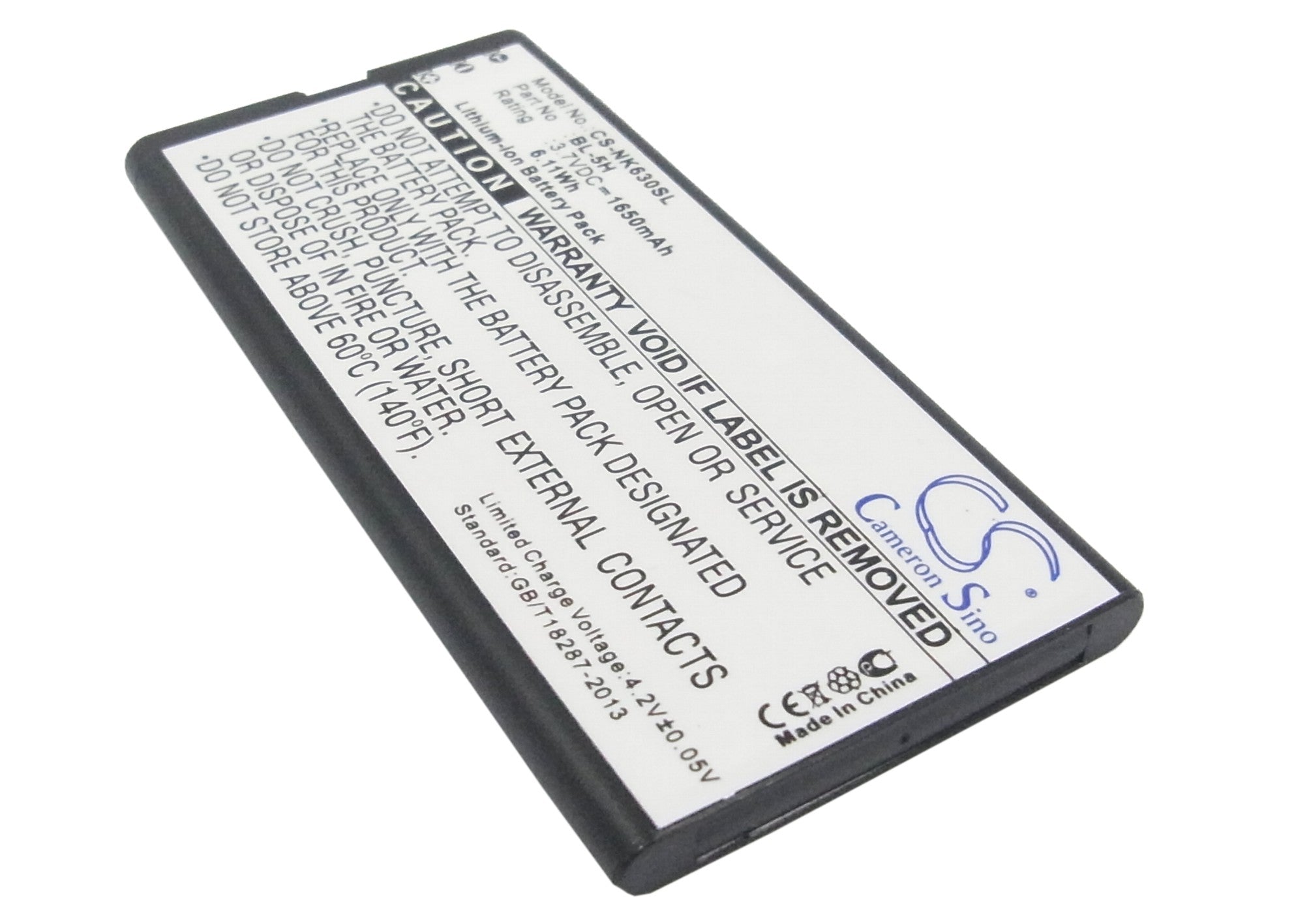 1650mAh BL-5H Replacement Battery - Microsoft Lumia 630/635/636/638 & Nokia Phones - Extended Life