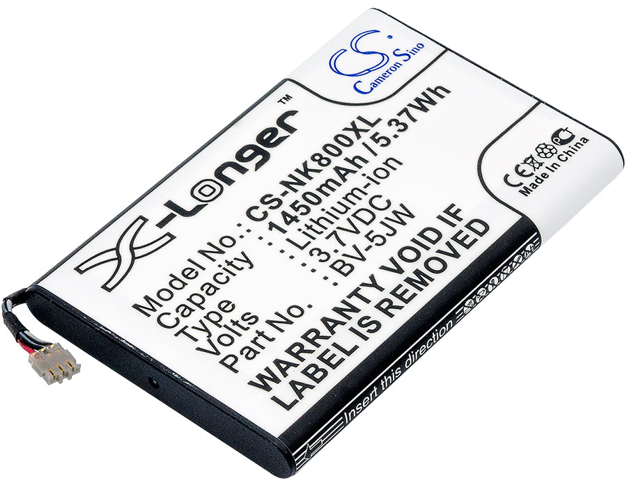1450mAh BV-5JW Battery for Nokia Lumia 800, 800C, N9, Sea Ray - 3.7V Li-ion Replacement