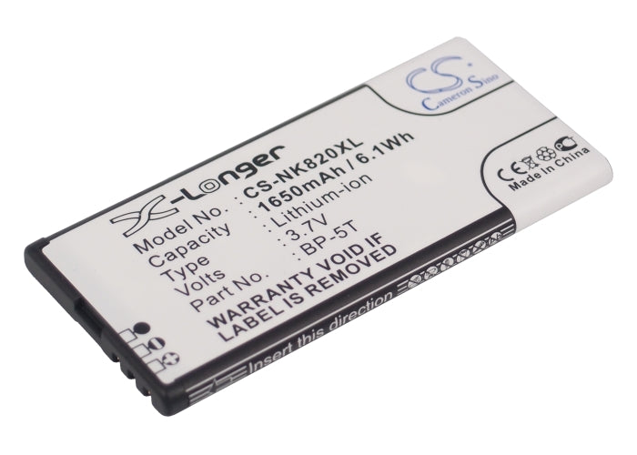 Nokia Lumia 820 Replacement Battery: 1650mAh, 3.7V Li-ion, Compatible with Lumia 820.2, Arrow, and 825; BP-5T Model