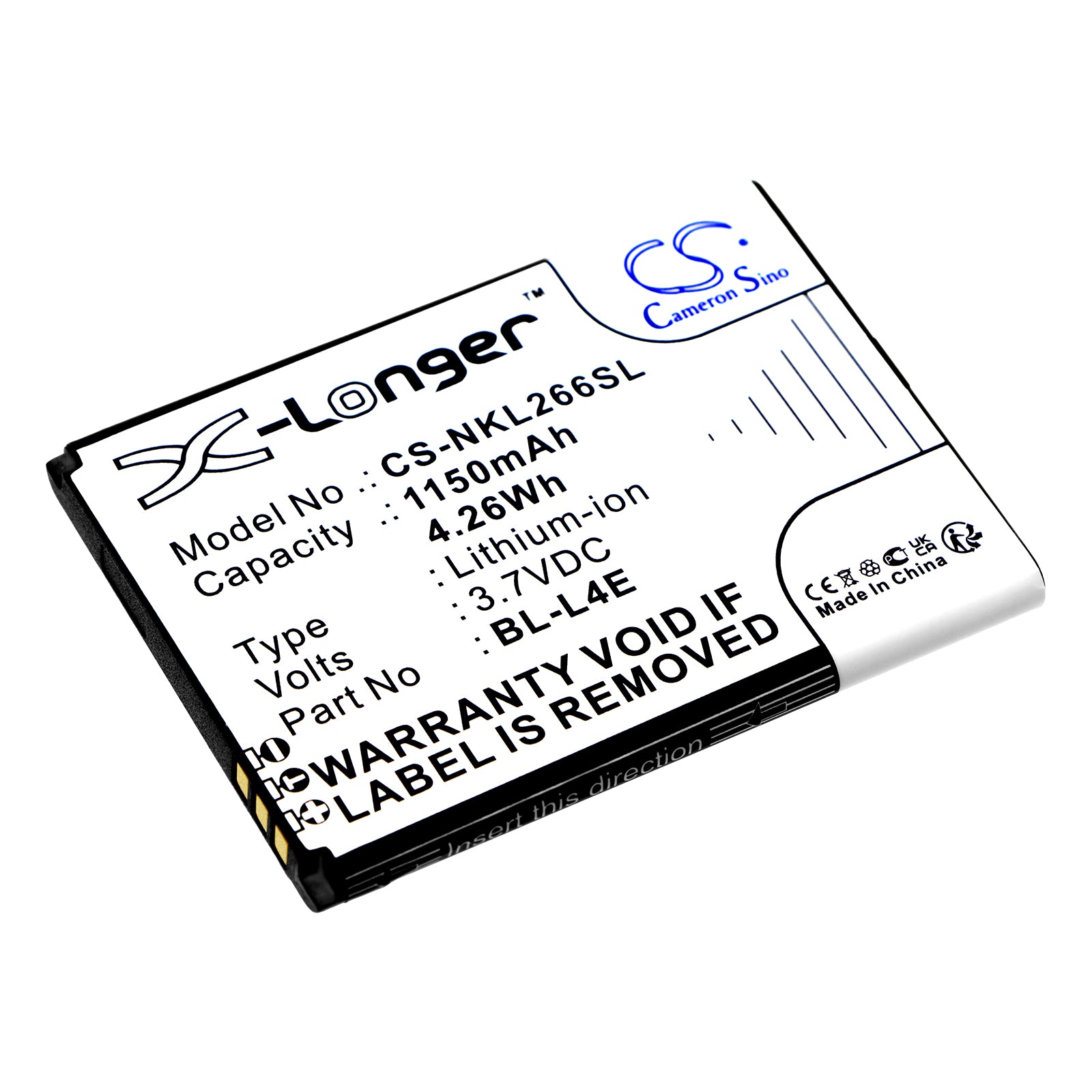 Nokia 2660 Flip 4G Replacement Battery - 1150mAh BL-L4E, 3.7V Li-ion (60x43.7x4.6mm)