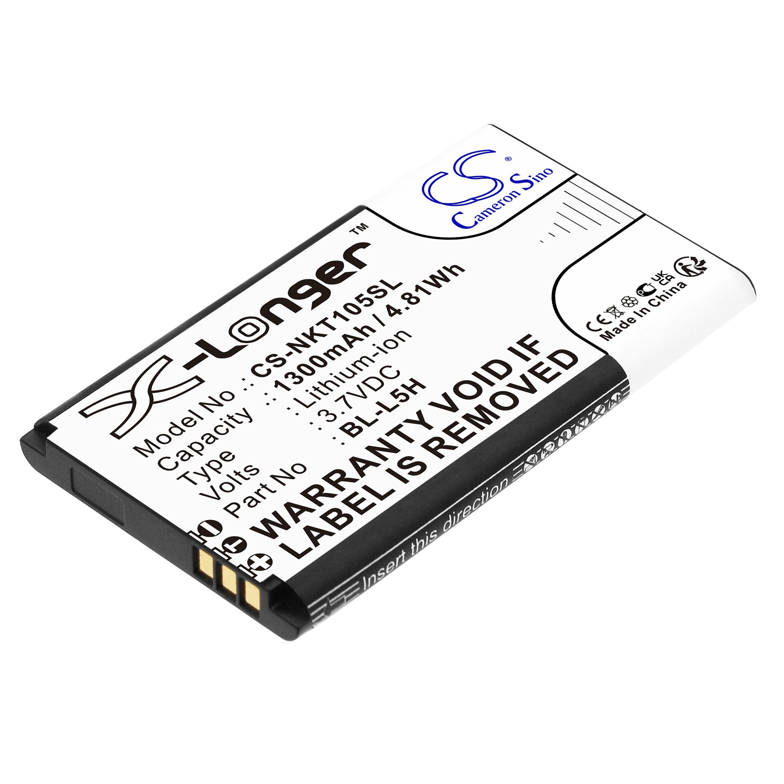 1300mAh BL-L5H Replacement Battery for Nokia 105 (2023 & 4G), TA-1385-DS, TA-1551 - 3.7V Li-ion Mobile Battery