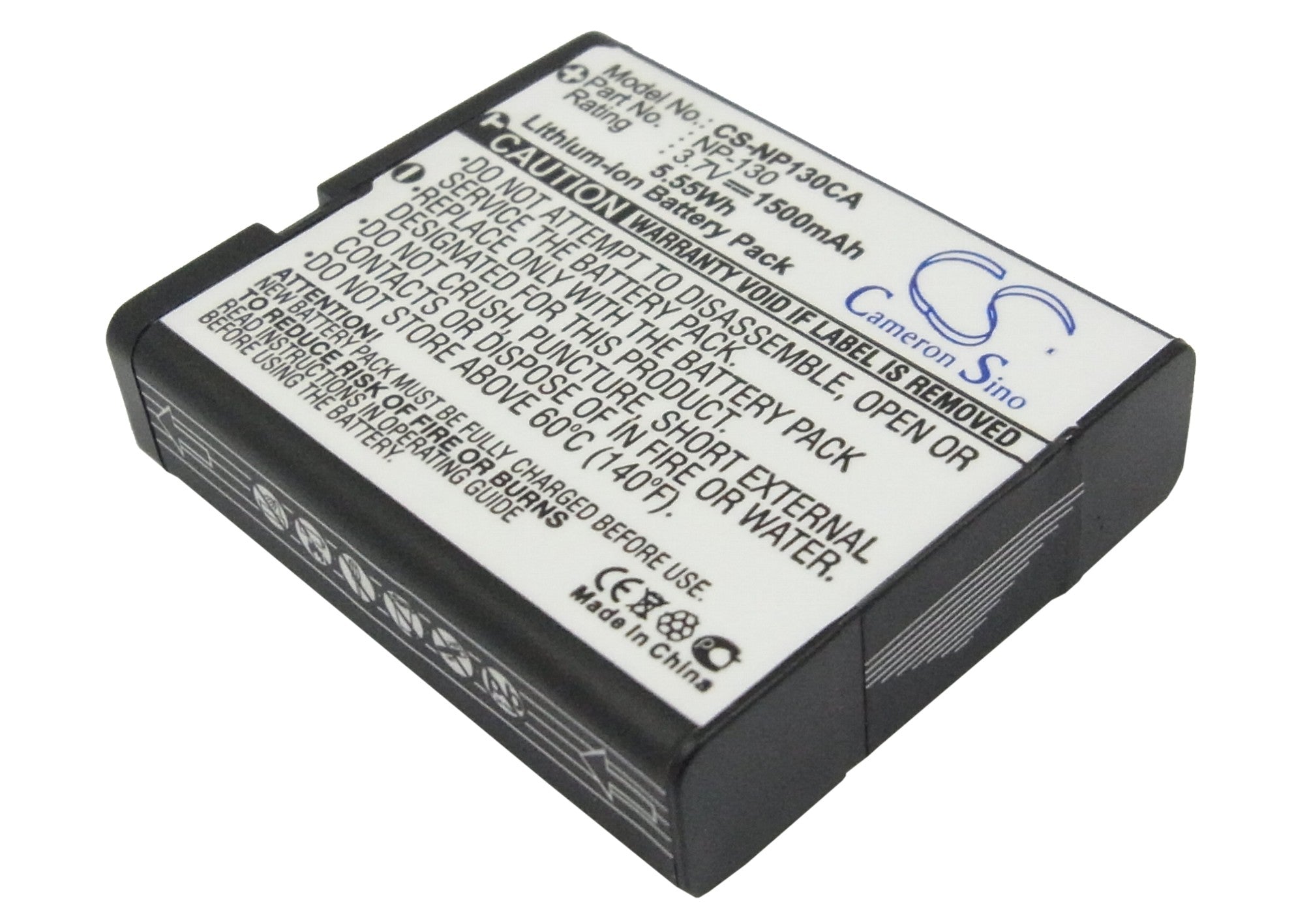 1500mAh Battery Replacement for Casio Exilim EX-H30, ZR100, ZR700WE, ZR1100 Cameras - NP-130/A, 3.7V Li-ion