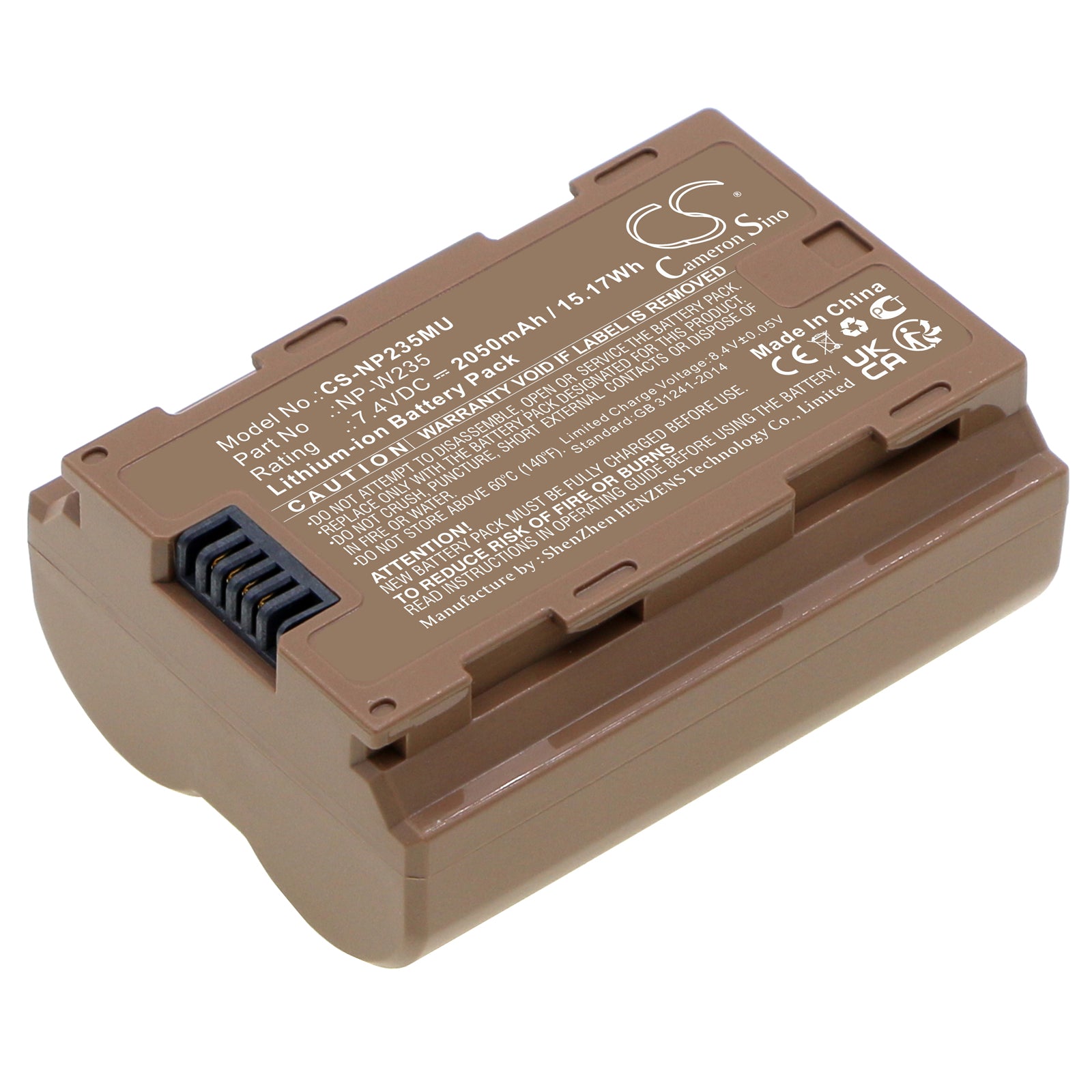 2050mAh Replacement Battery for Fujifilm X-T4, GFX100S, X-H2S Cameras - NP-W235, 7.4V Li-ion