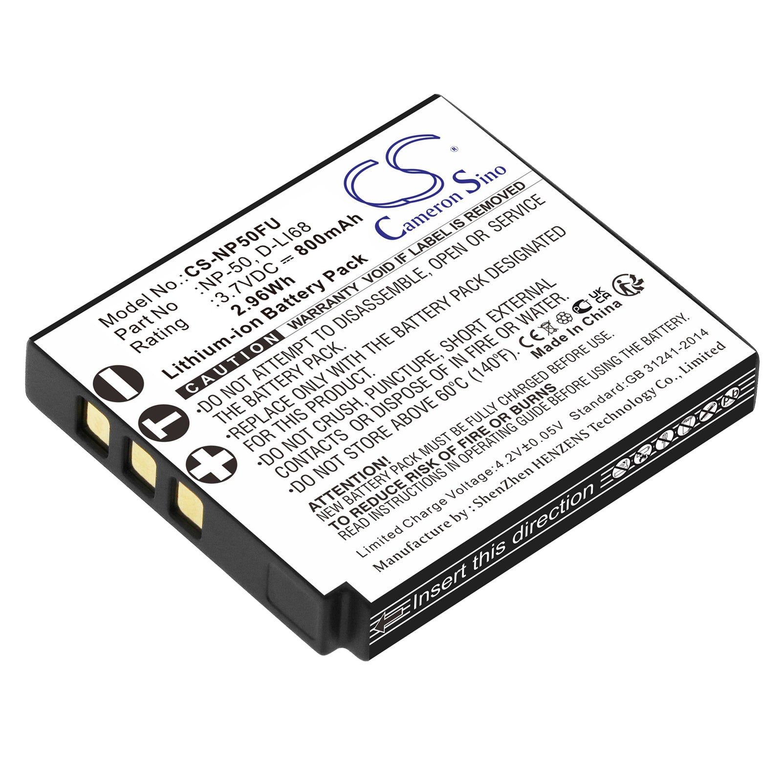 800mAh Replacement Battery for Fujifilm FinePix & Ricoh WG Series Cameras - 3.7V Li-ion Power