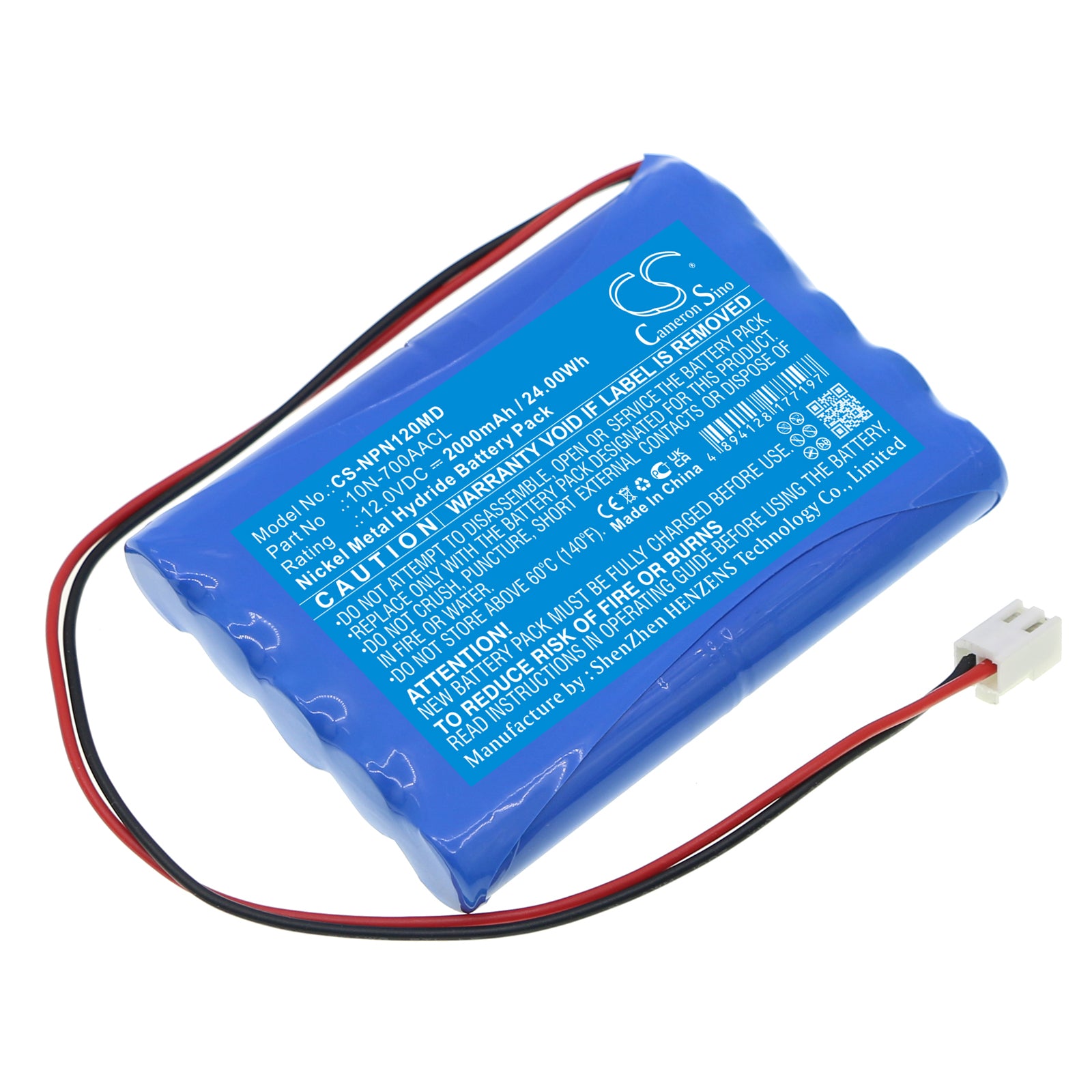 2000mAh Battery for Nipro NCU-12 Infusion Pump, 12V 24Wh Ni-MH Replacement - Nipro 10N-700AACL
