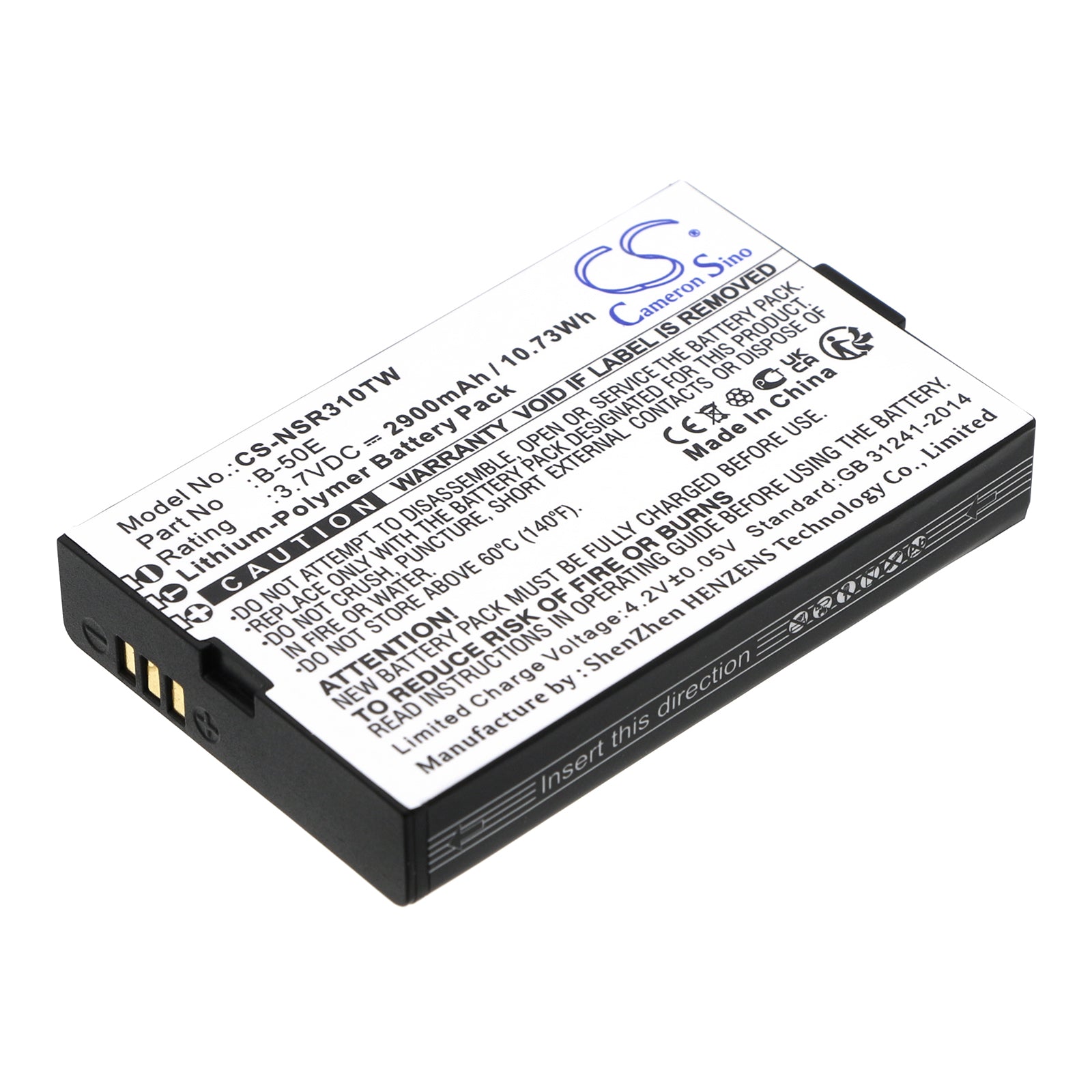 2900mAh Li-Polymer Replacement Battery for Inrico T310 Two-Way Radio - 3.7V 10.73Wh B-50E