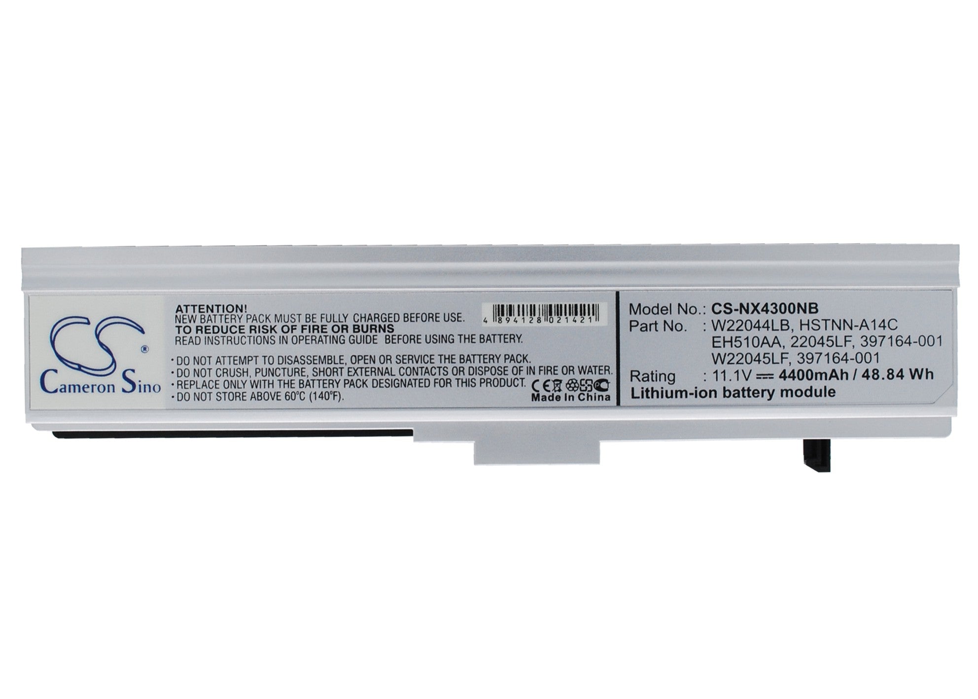 4400mAh Laptop Battery: Compaq Presario B1800, HP NX4300 Series - 11.1V 48.84Wh Li-ion Replacement