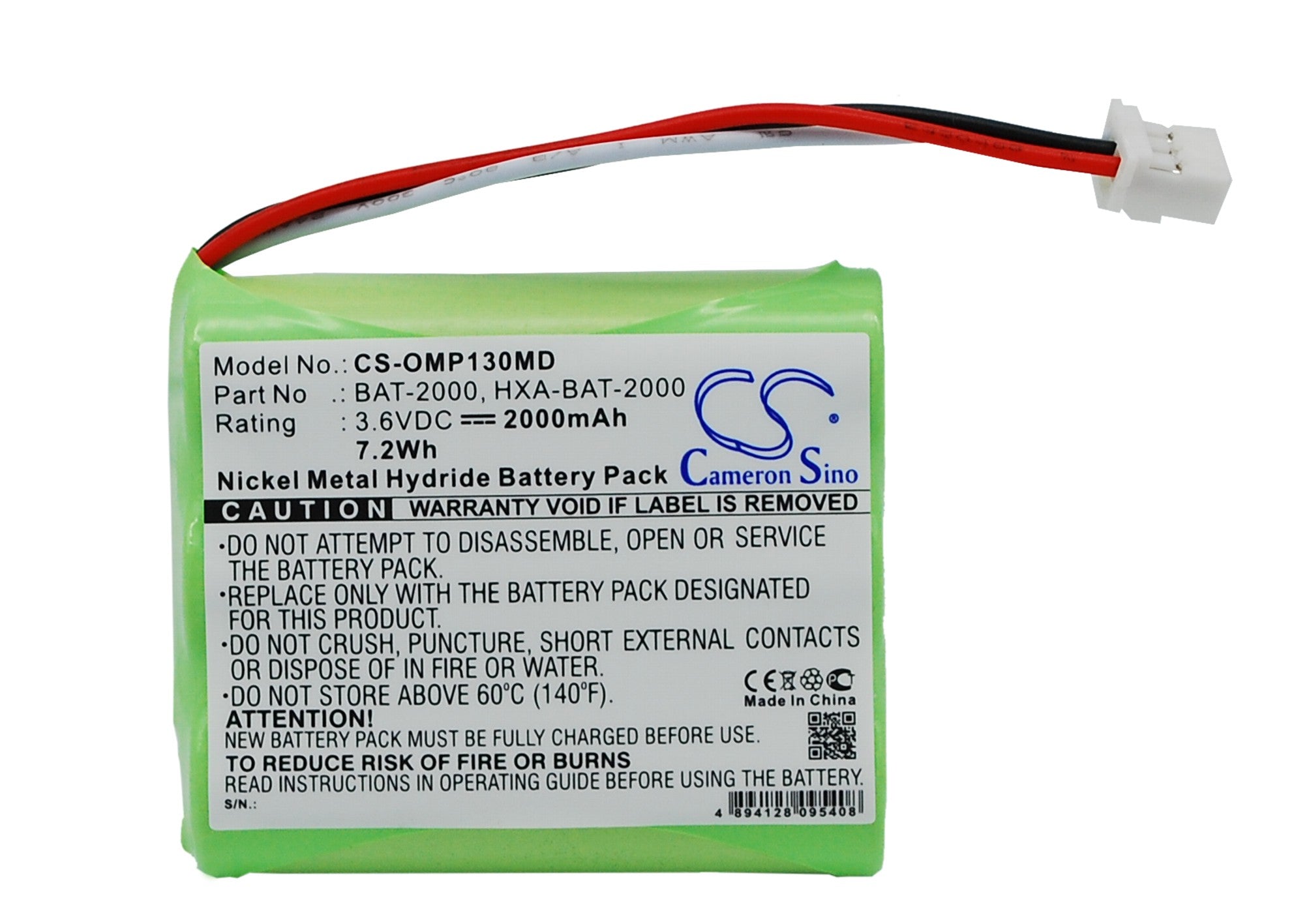 2000mAh Ni-MH Battery for OMRON HBP-1300/1320 Blood Pressure Monitor - 3.6V 7.2Wh Replacement Pack
