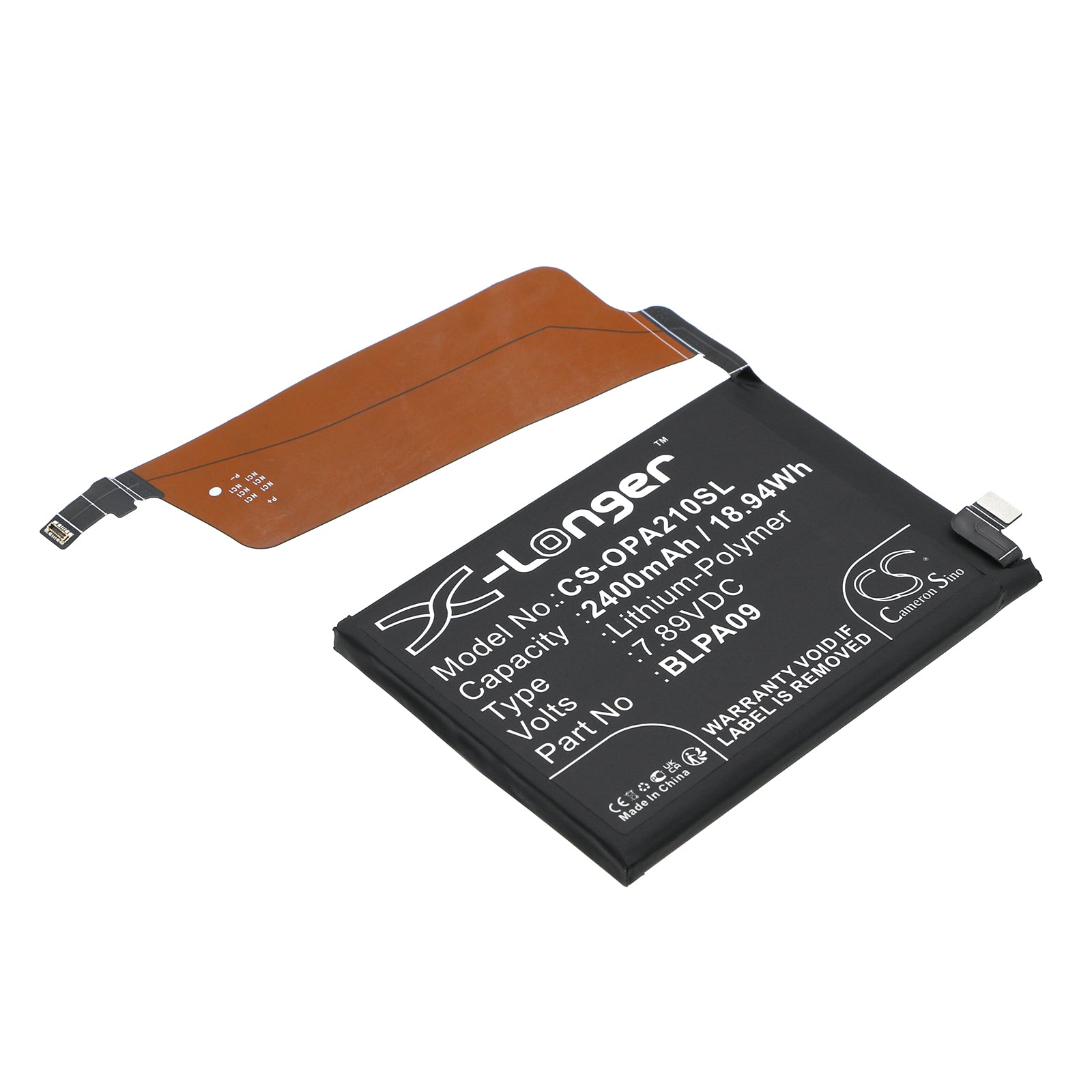 2400mAh Replacement Battery for OnePlus Ace 2 Pro (BLPA09) - Li-Polymer, 85.6x62.3x6mm, 7.89V