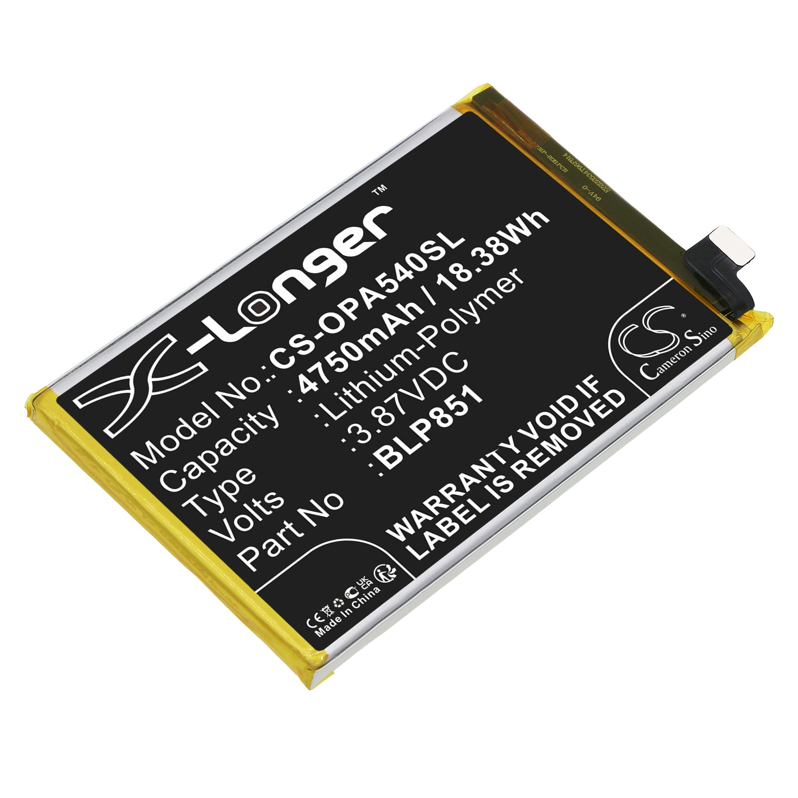 4750mAh Replacement Battery for OPPO A54 5G & A74 5G (CHP2195, CHP2179) - Li-Polymer, 3.87V, BLP851