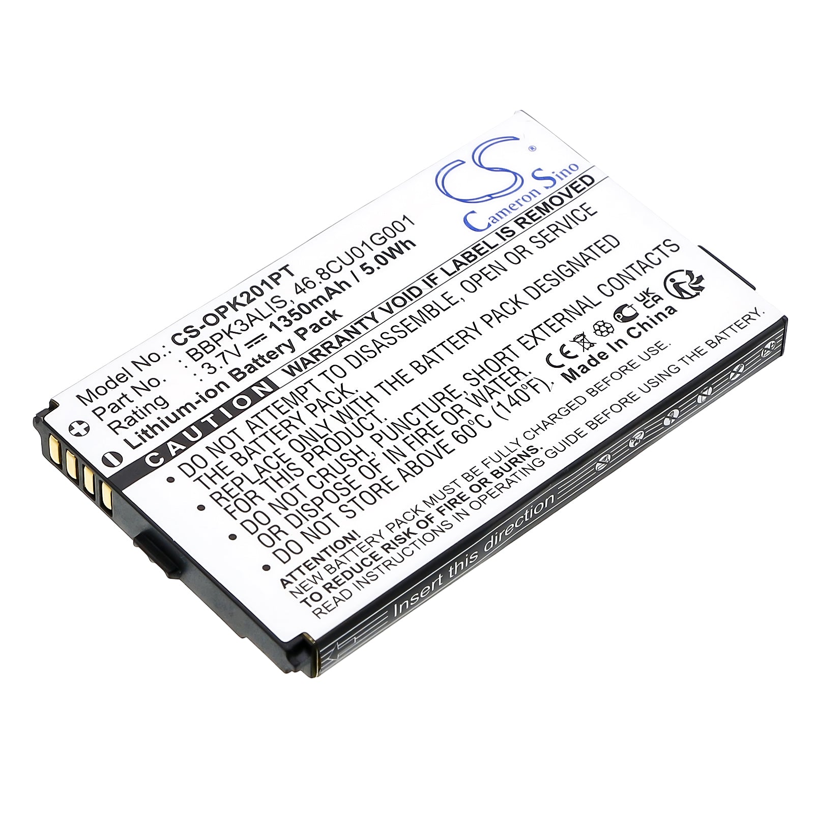 Optoma PK201 & PK301 Projector Replacement Battery - 1350mAh 3.7V Li-ion (BBPK3ALIS) - 65x38.5x5.5mm