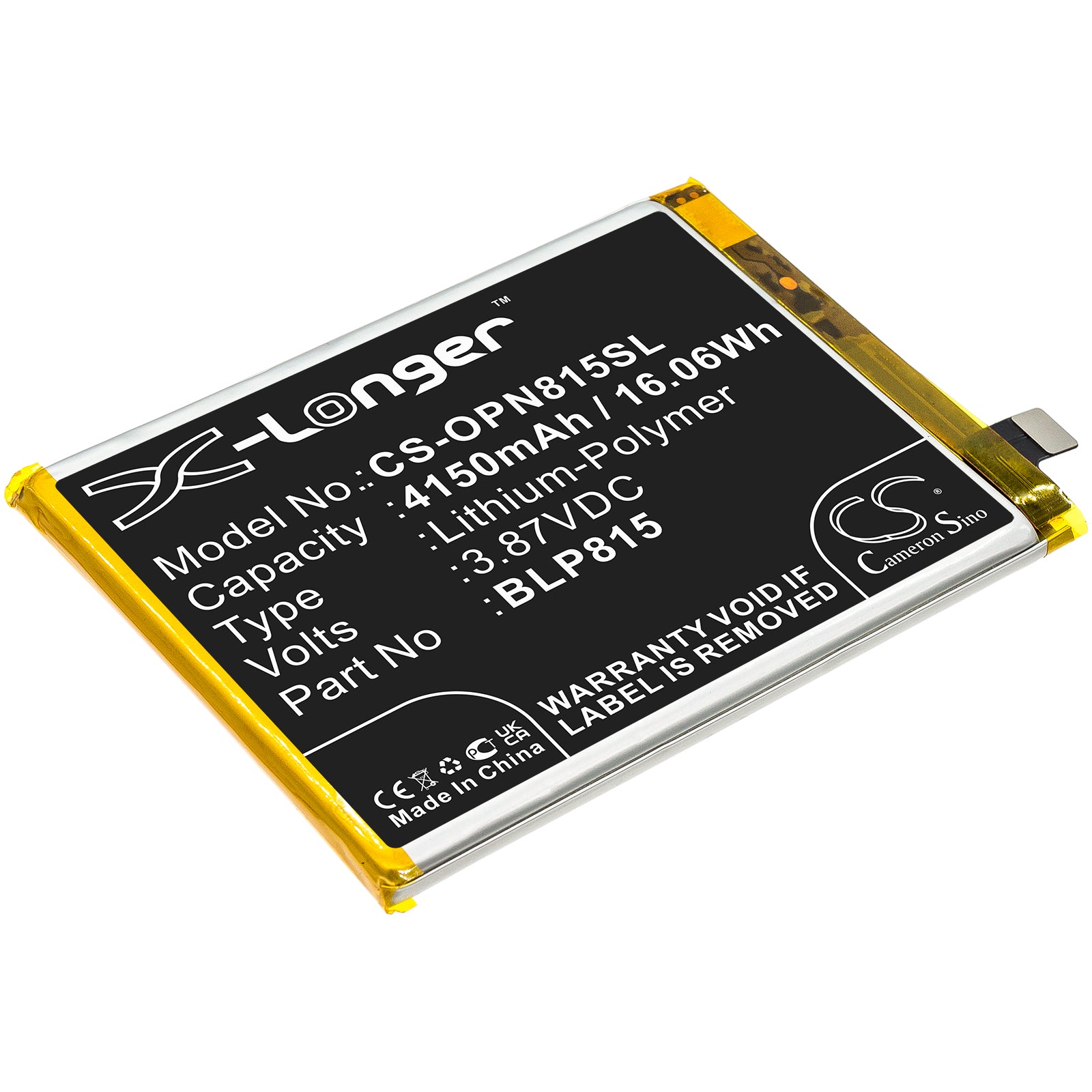 4150mAh Replacement Battery for OnePlus Nord N10 5G (BE2025, BE2029) - BLP815 - 3.87V Li-Polymer