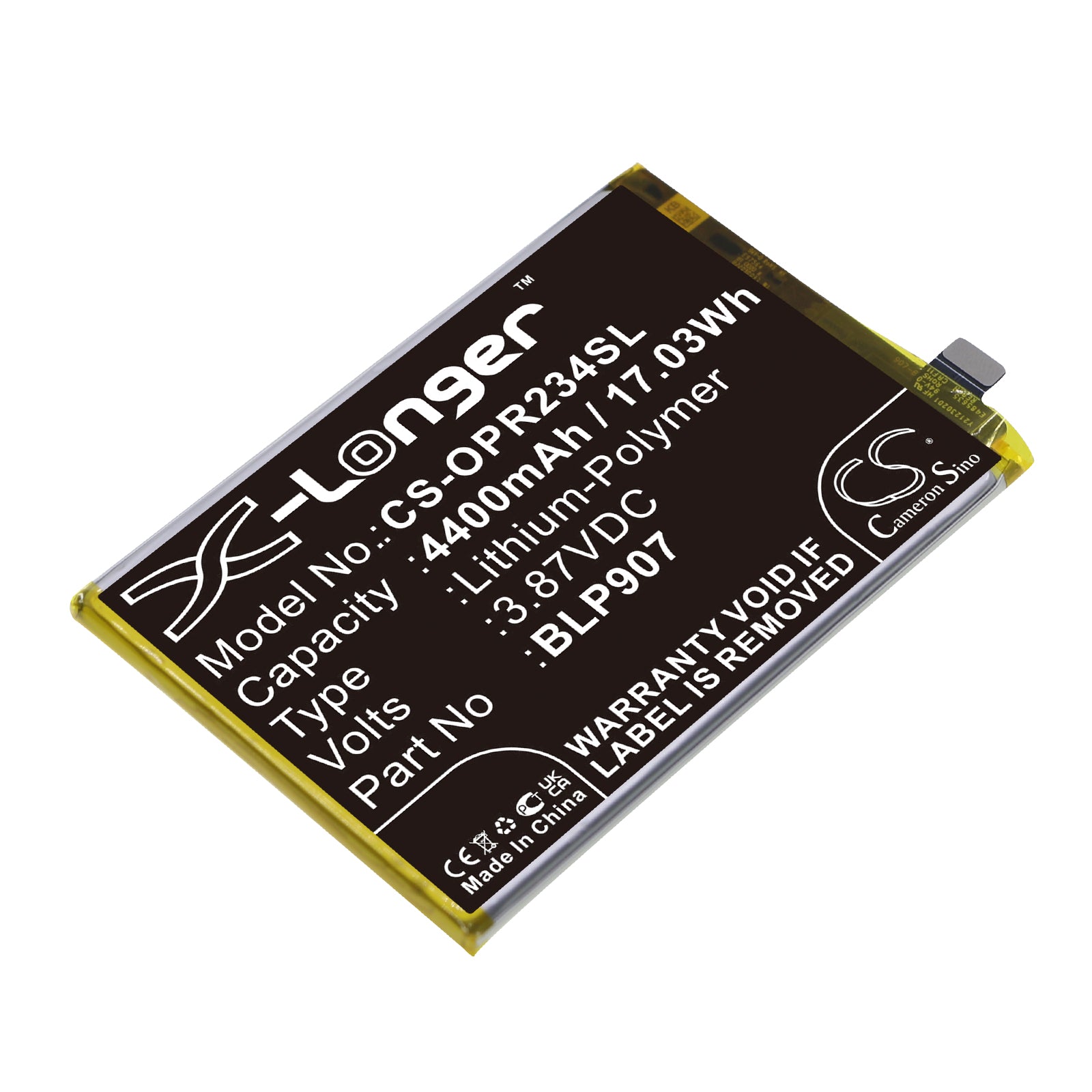 4400mAh Replacement Battery for OPPO Reno7 Z 5G CPH2343, BLP907 - 3.87V Li-Polymer