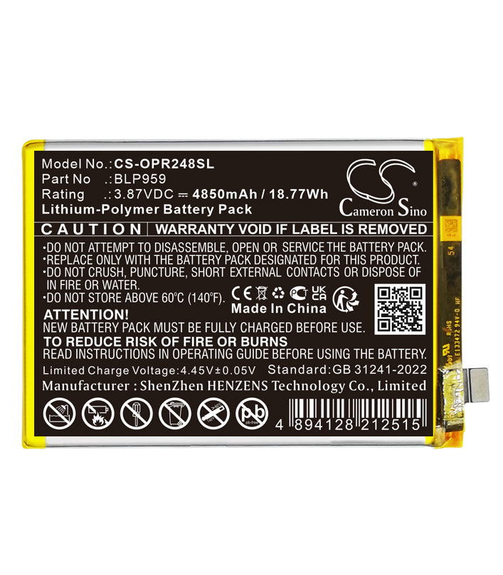 OPPO Reno8 T Battery Replacement CPH2481 BLP959 - 4850mAh Li-Polymer - Phone Battery - Mobile Repair