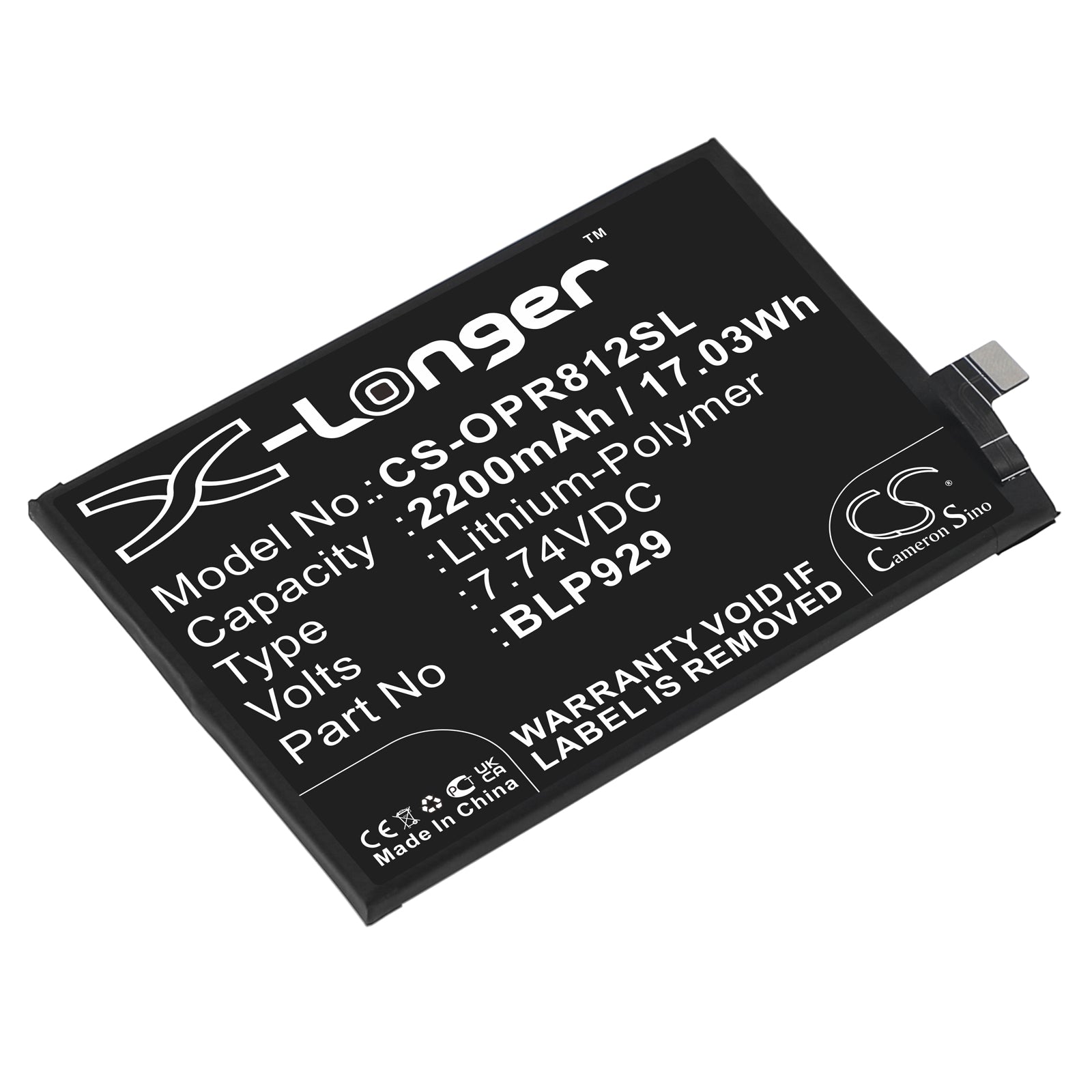 2200mAh Replacement Battery for OPPO Reno8 Pro+ PFZM10, BLP929 - Slim Li-Polymer Mobile Phone Battery