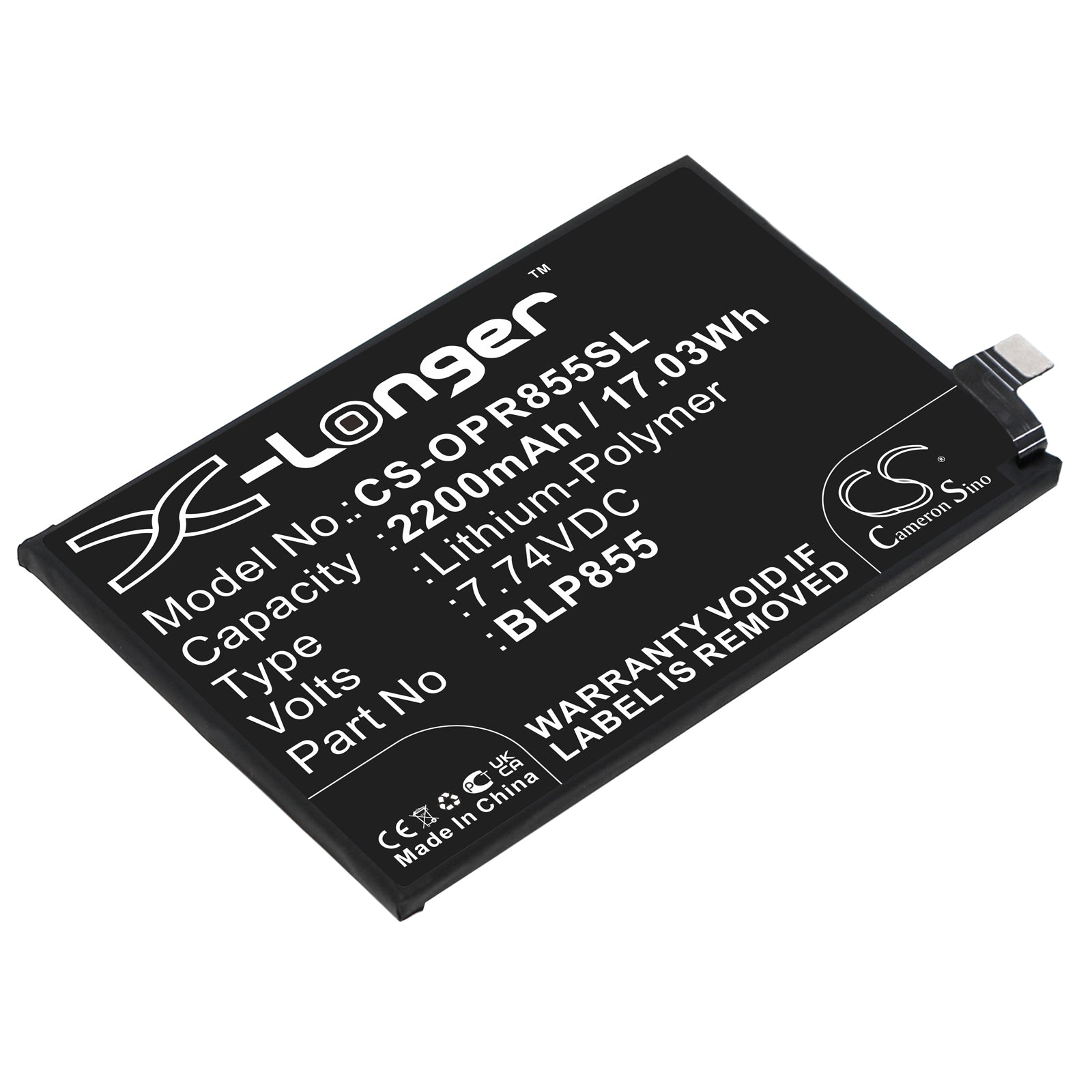 2200mAh Replacement Battery for OPPO Reno6 Pro 5G (PEPM00) - 7.74V Li-Polymer BLP855