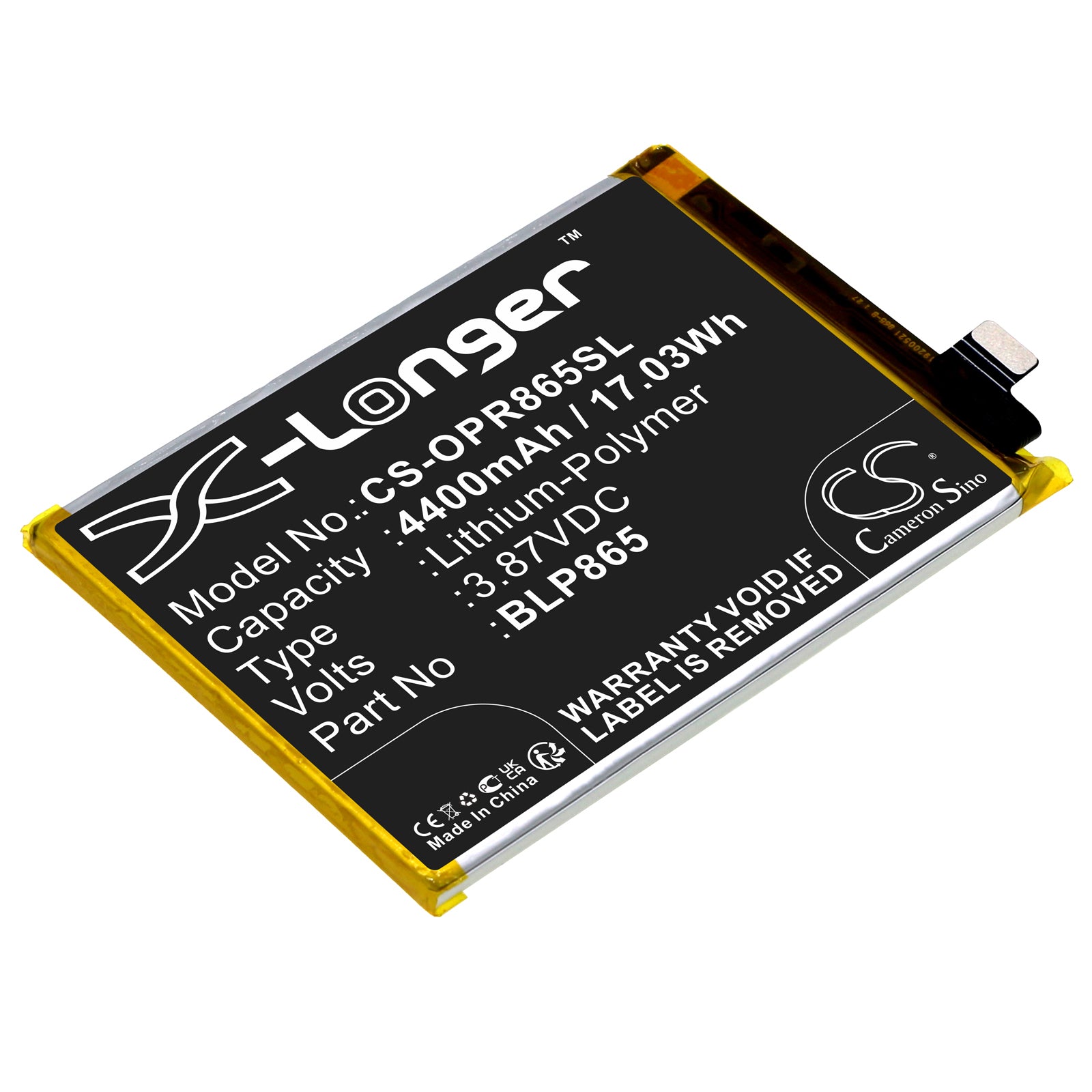 4400mAh Replacement Battery for OPPO K9 Pro 5G (PEYM00) - Premium Li-Polymer, 3.87V 17.03Wh