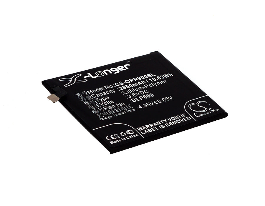 2850mAh Replacement Battery for OPPO R9, F1 Plus (BLP609) - 3.8V Li-Polymer - Premium Grade, Extended Life