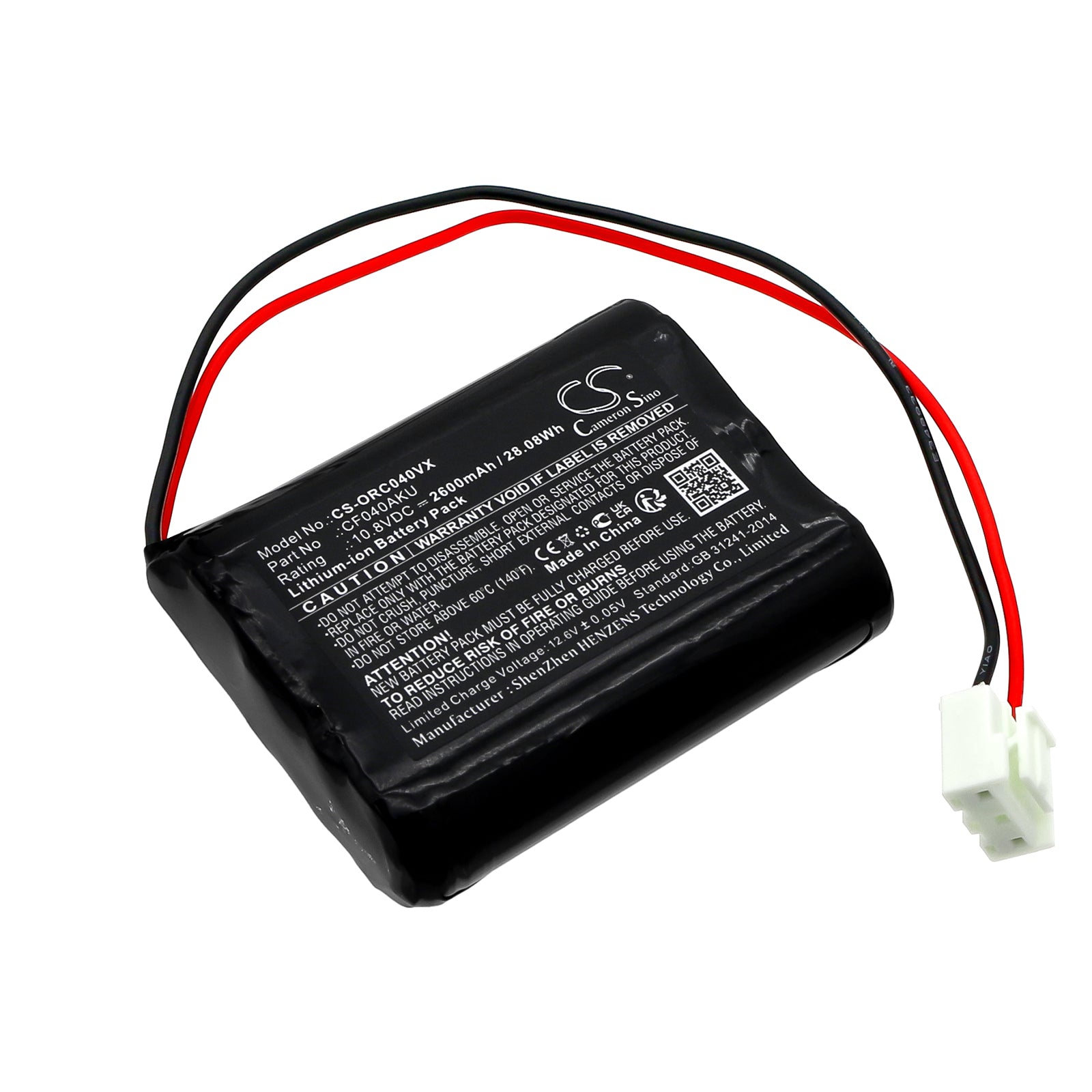 2600mAh 10.8V Li-ion Replacement Battery for ORCA 040 Robot Vacuum CF040AKU (69.2x55x19.3mm)