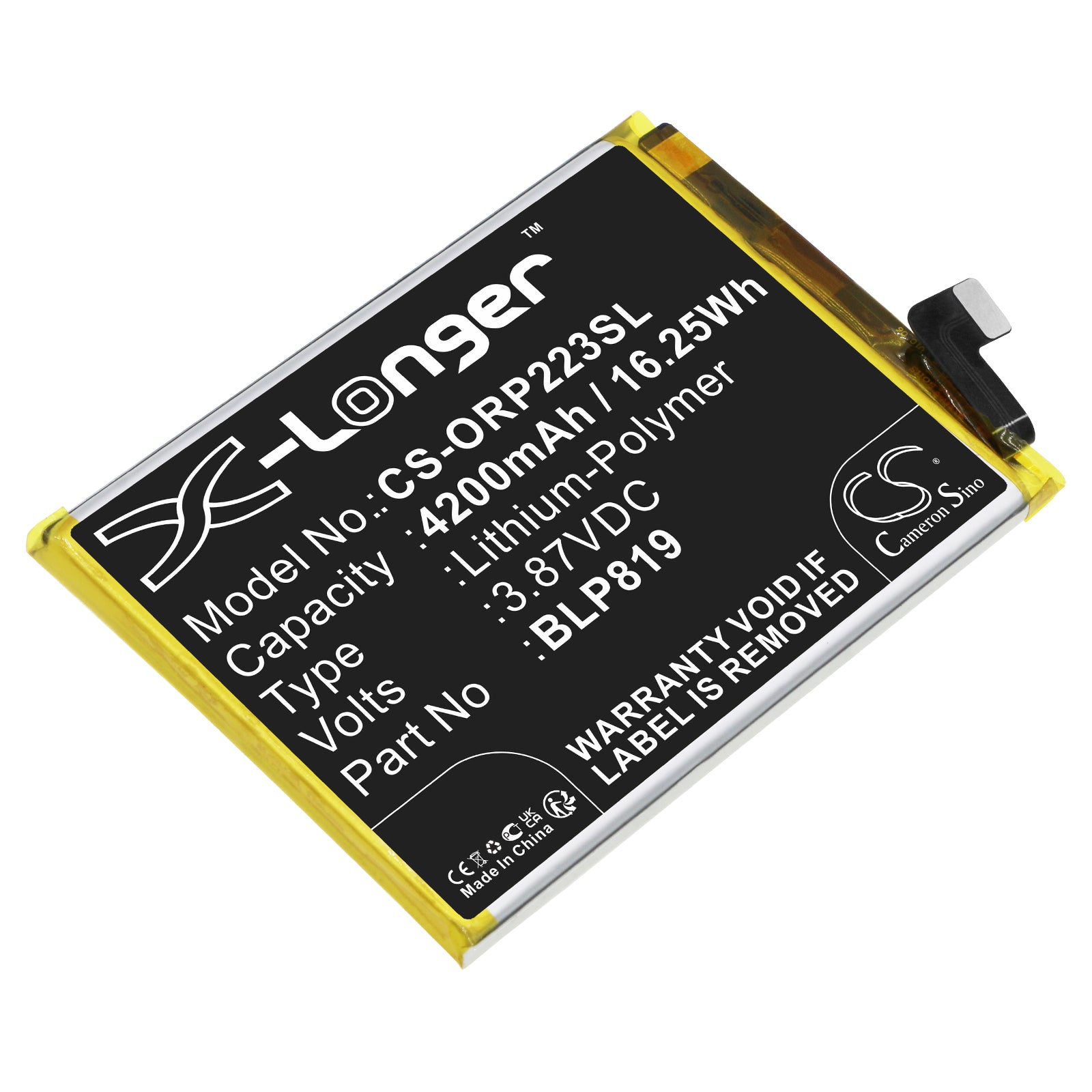 4200mAh Replacement Battery for OPPO Reno6 4G, Reno 5Z 5G, A95 5G, F19 Pro+, Reno5 4G - BLP819