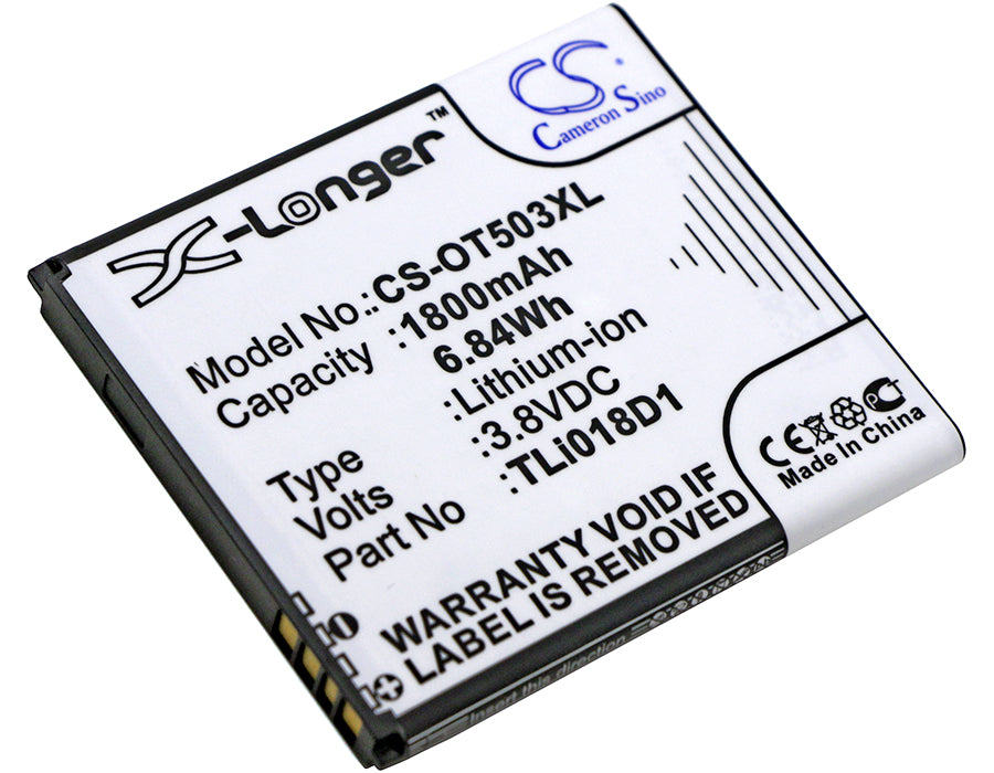 1800mAh Replacement Battery for Alcatel One Touch Pop/Link Series - 3.8V Li-ion TLi018D1/D2