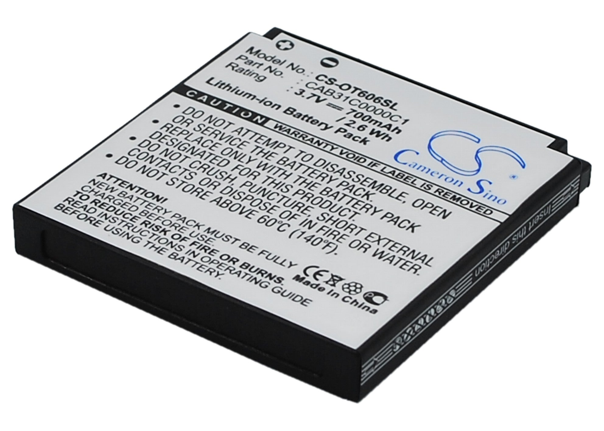 Alcatel OT-606/OT-606C Replacement Battery - 700mAh 3.7V Li-ion - SparqMobile Spark Compatible