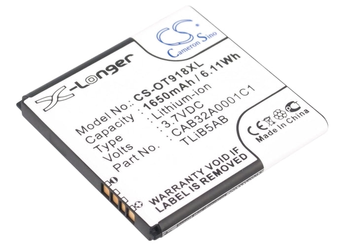 Alcatel OT-918 Mix Battery Replacement - EE40, Y853 Mobile - 1650mAh 3.7V Li-ion - (51.83x50.78x5.41mm)