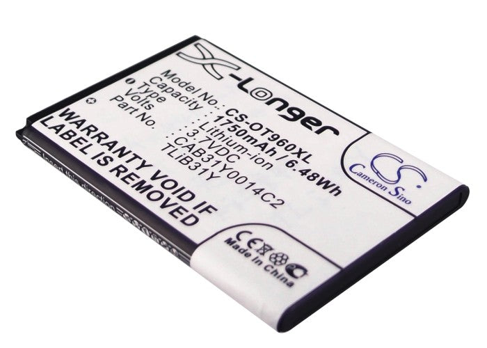 1750mAh Replacement Battery for Alcatel OT-960 & OT-995s Smartphones - 3.7V Li-ion - CAB31Y0014C2 Backup Power