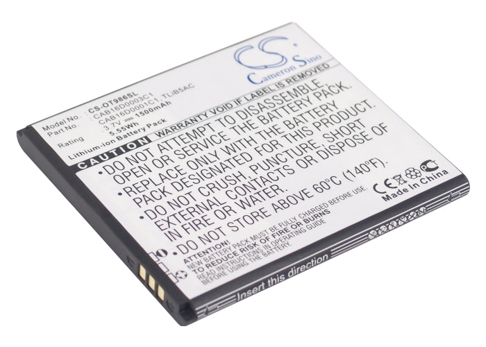 1500mAh 3.7V Li-ion Replacement Battery for Alcatel OT-986, AK47, One Touch 986 & OT-986+ Smartphones
