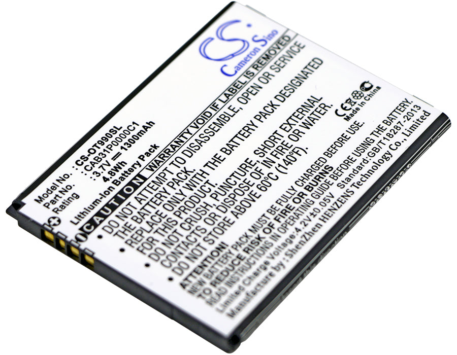 Alcatel One Touch 990, Pixi, POP C3 Series Battery - 1300mAh, 3.7V Li-ion Replacement