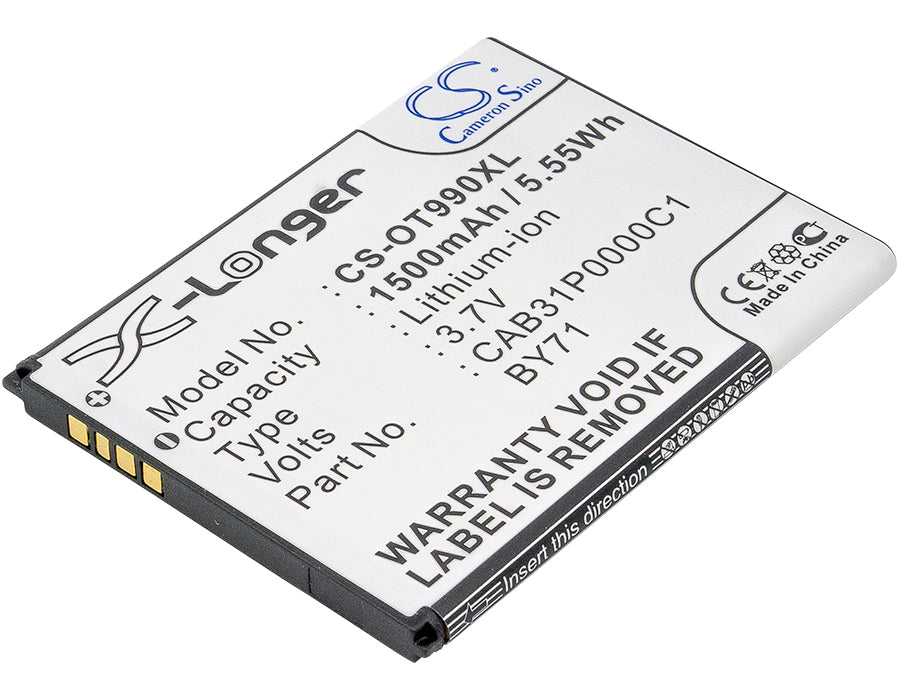 1500mAh 3.7V Li-ion Replacement Battery for Alcatel One Touch 990 Series, Pixi & Pop C3 Smartphones