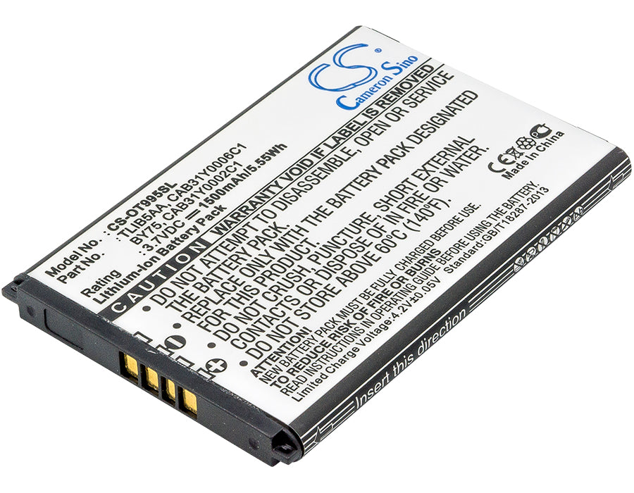 1500mAh Replacement Battery for Alcatel OT-995, One Touch 995, OT-993D, TCL A998, A968 - 3.7V Li-ion
