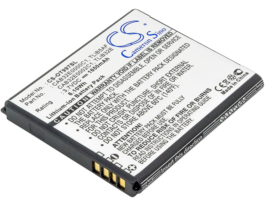 1650mAh Replacement Battery for Alcatel OneTouch 997/Pop C5/LinkZone MW40 & TCL S800 - 3.7V Li-ion