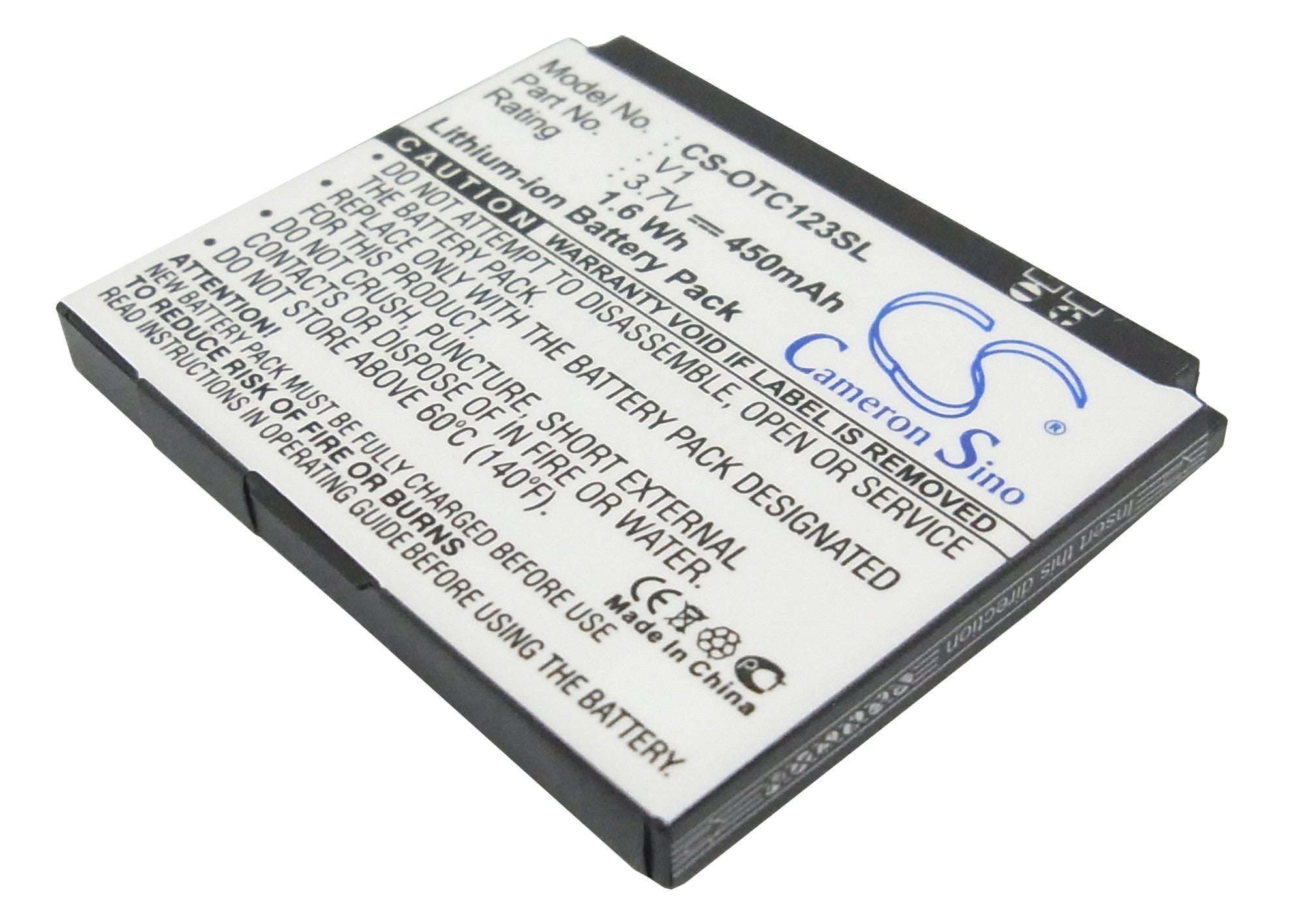 450mAh Battery for Alcatel OT-C123, OT-C123A - 3.7V Li-ion Replacement Battery (41x34.5x4.2mm) Phone Repair Part