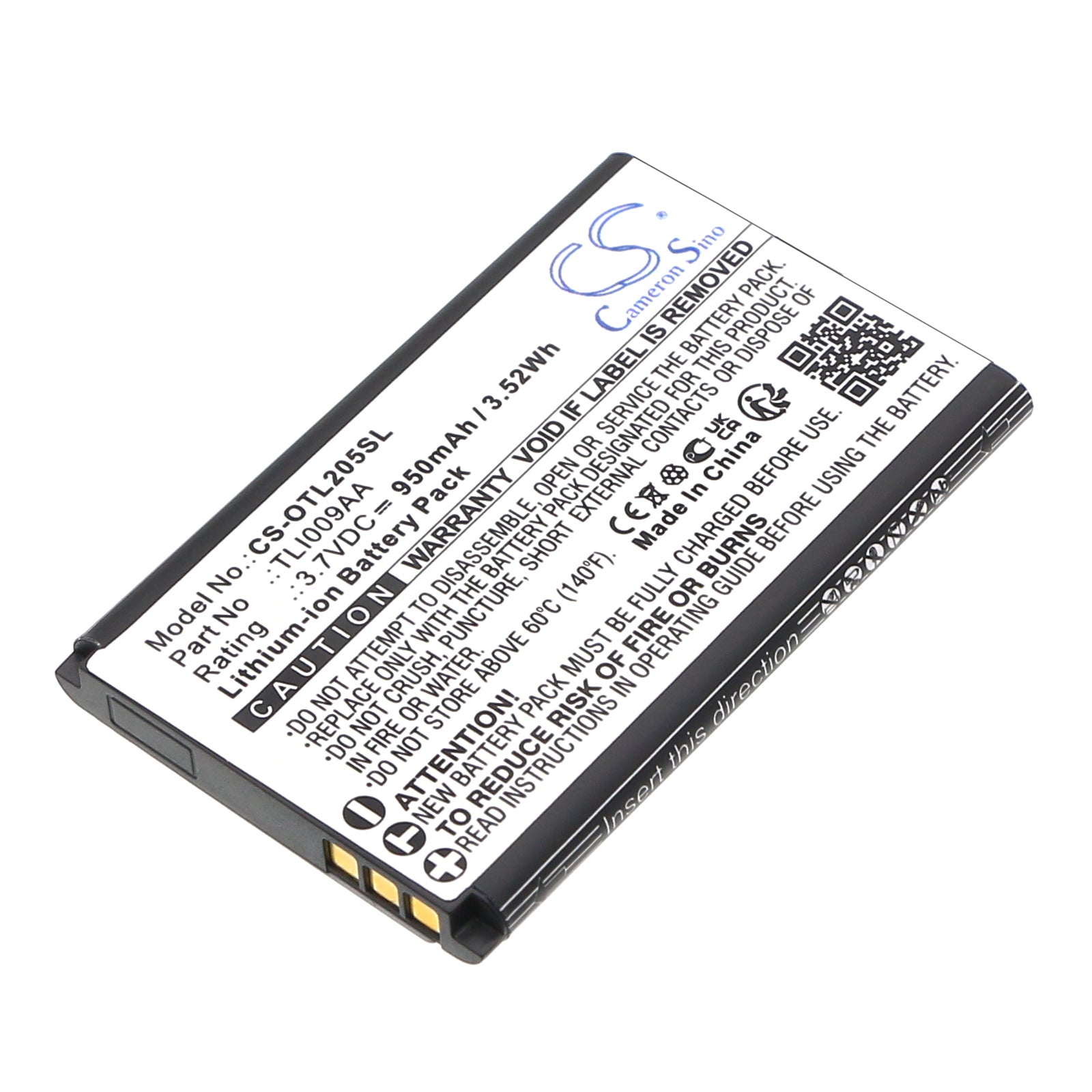 950mAh Li-ion Replacement Battery for Alcatel One Touch 2053, OT-3025 Series & OT-2038X Phones