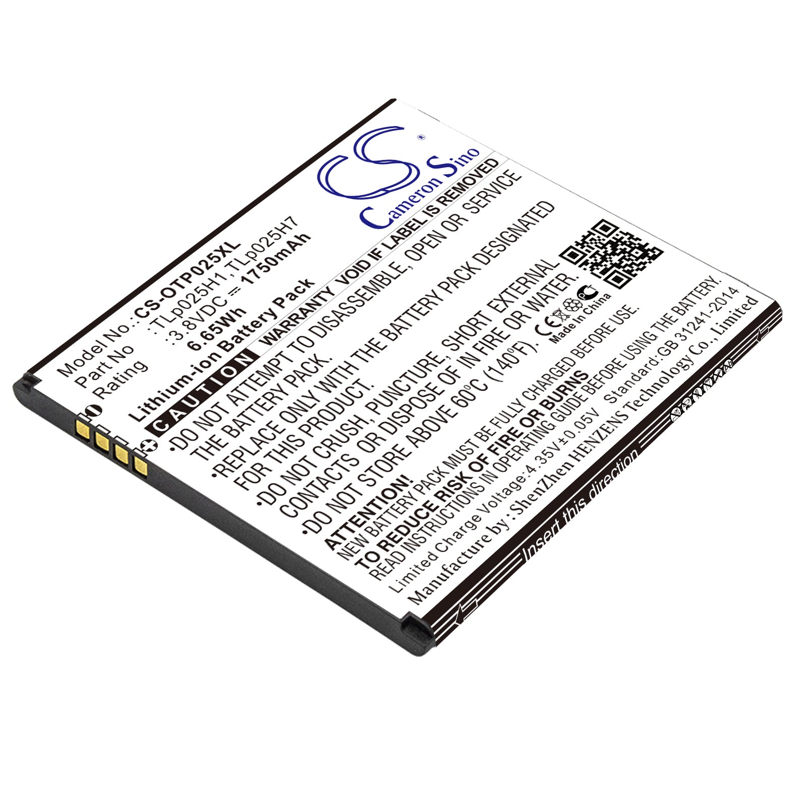 1750mAh Replacement Battery for Alcatel POP 4/LTE (OT-5051) - 3.8V Li-ion, TLp025H1/H7 - Extended Life, Power Solution