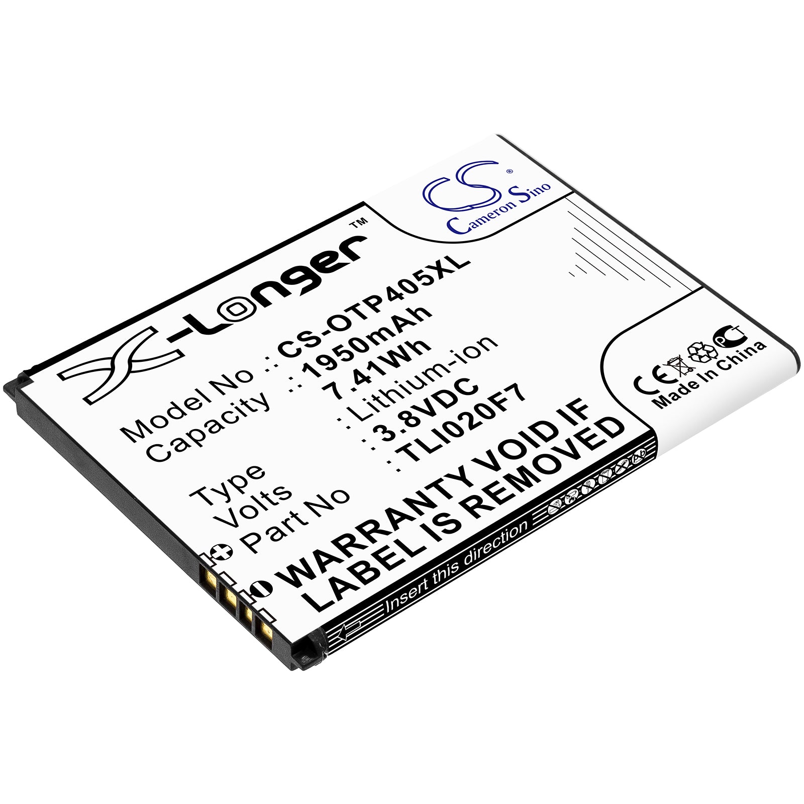 1950mAh TLI020F7 Replacement Battery for Alcatel One Touch Pixi 4 5.0 OT-5045 Series - Extended Life