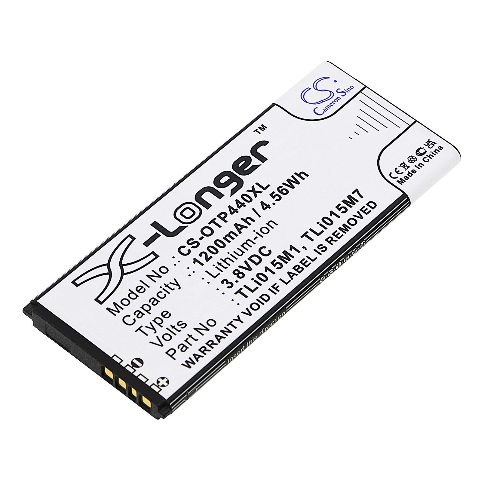 1200mAh 3.8V Li-ion Replacement Battery for Alcatel One Touch Pixi 4 4.0 (OT-4034, OT-4034D, OT-4034X) Smartphone