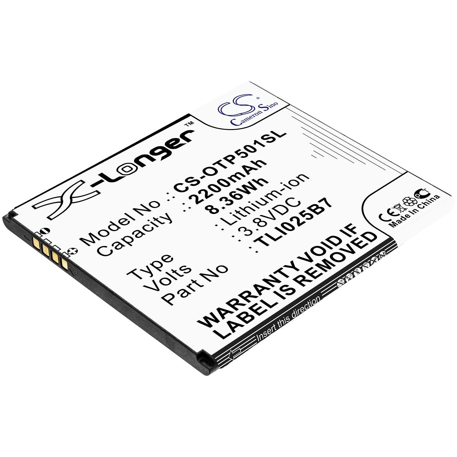 2200mAh Replacement Battery for Alcatel A3 Plus 5011A - 3.8V Li-ion TLI025B7 - Smartphone Power Solution