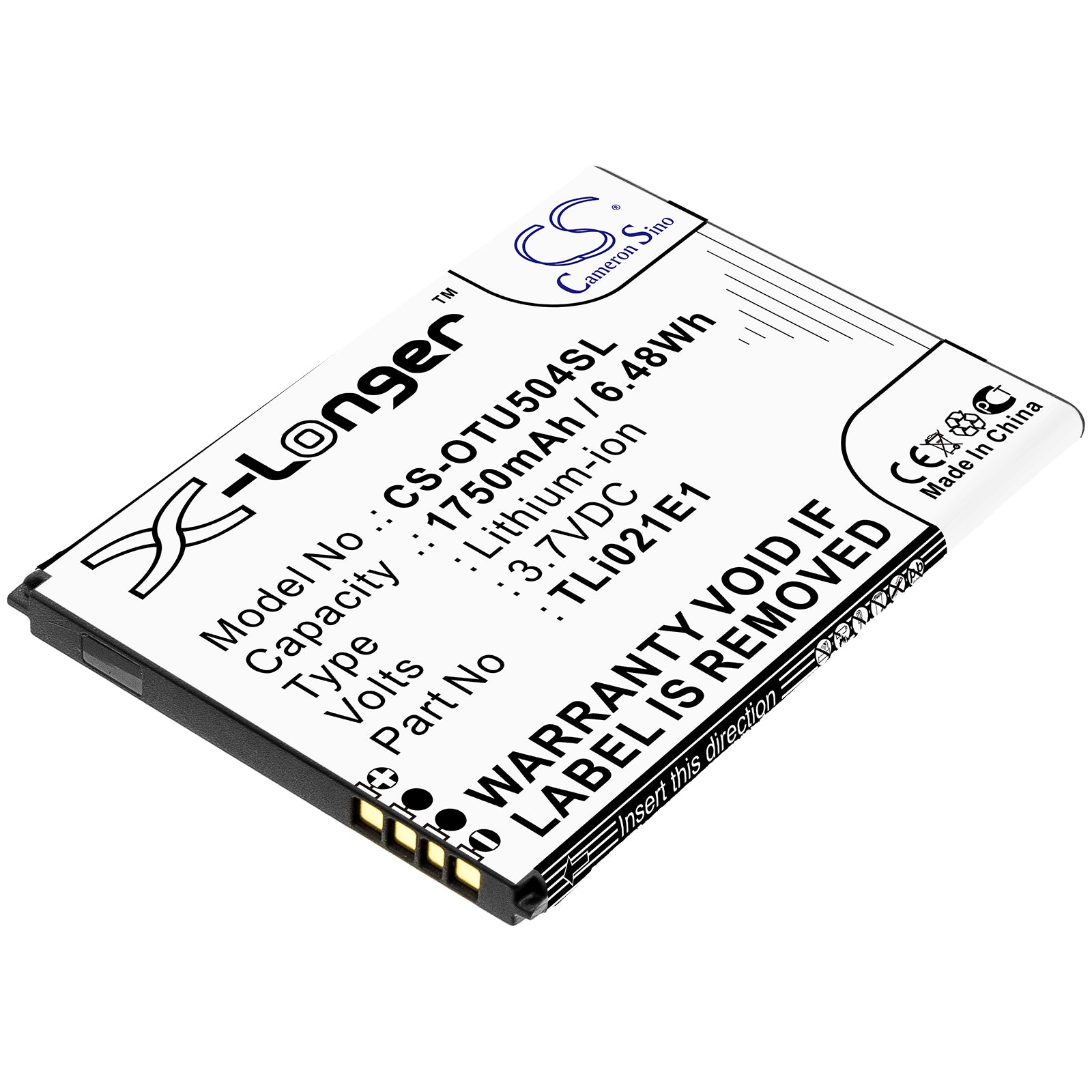 1750mAh Replacement Battery for Alcatel U5 HD OT-5047U Smartphone - 3.7V Li-ion - TLi021E1, CAB2150008C1