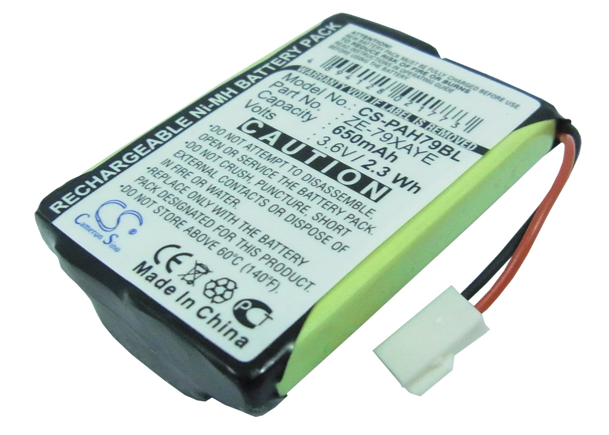 3.6V 650mAh Ni-MH Replacement Battery for Panasonic ZE-79 Barcode Scanners - Handheld Power Solution, 49.2x33.7x12.2mm
