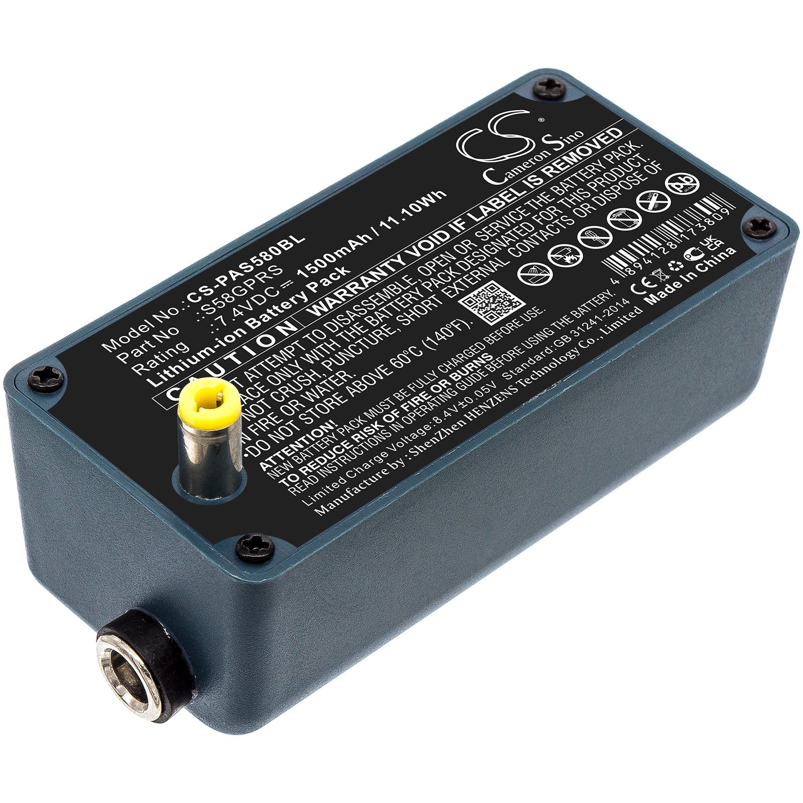 1500mAh 7.4V Li-ion Replacement Battery for Pax S58 & S58GPRS Payment Terminals (73x35x35mm)