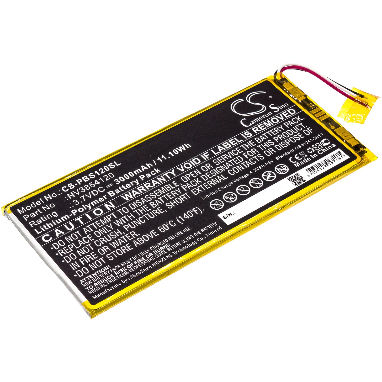 3000mAh Replacement Battery for Ematic/PBS KIDS 7" Tablet - 3.7V Li-Polymer (PBSKD12, PBKRWM5410, NV3854120)