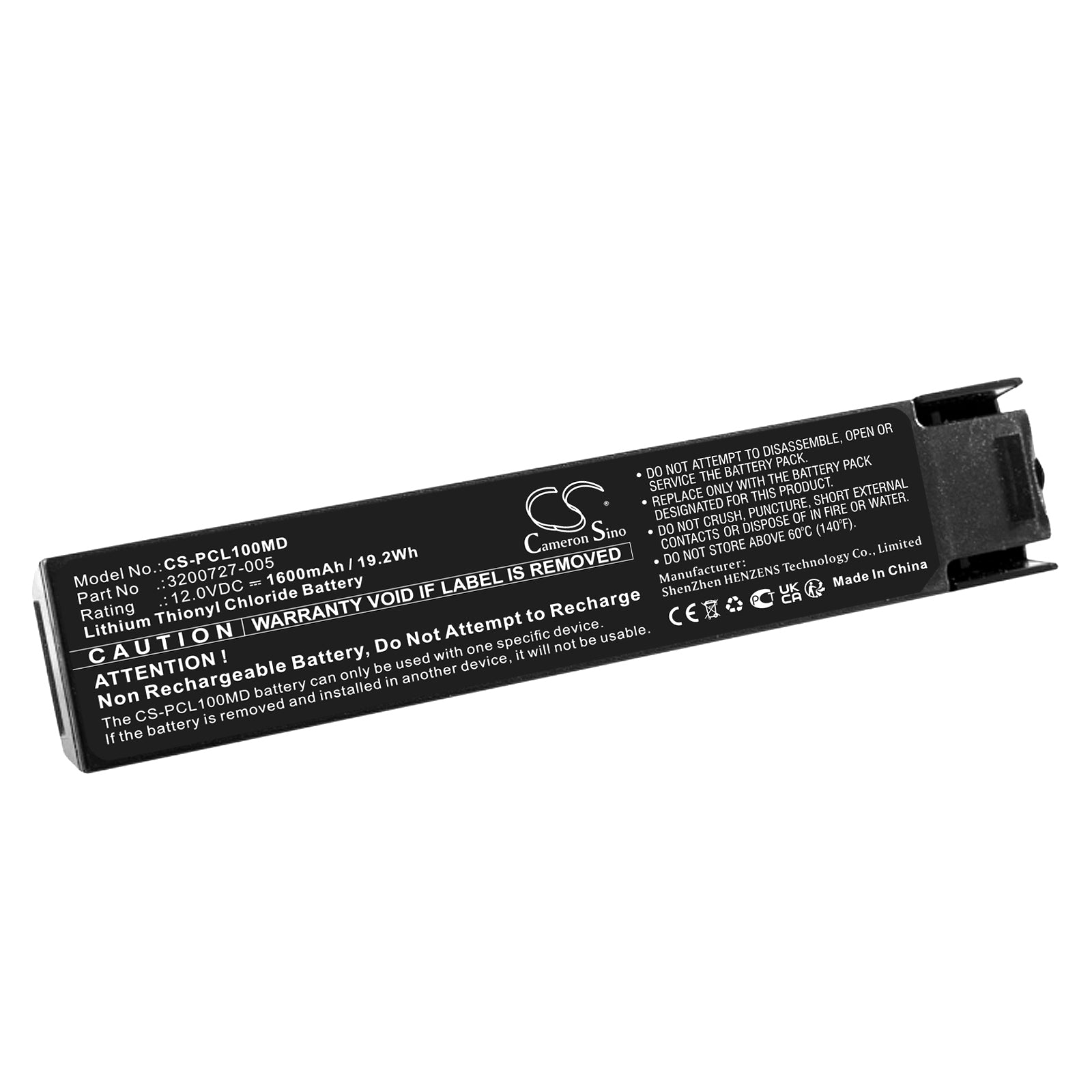 LIFEPAK CR Plus/EXPRESS Defibrillator Replacement Battery, 12V 1600mAh Li-SOCl2, Replaces Physio-Control 3200727-005