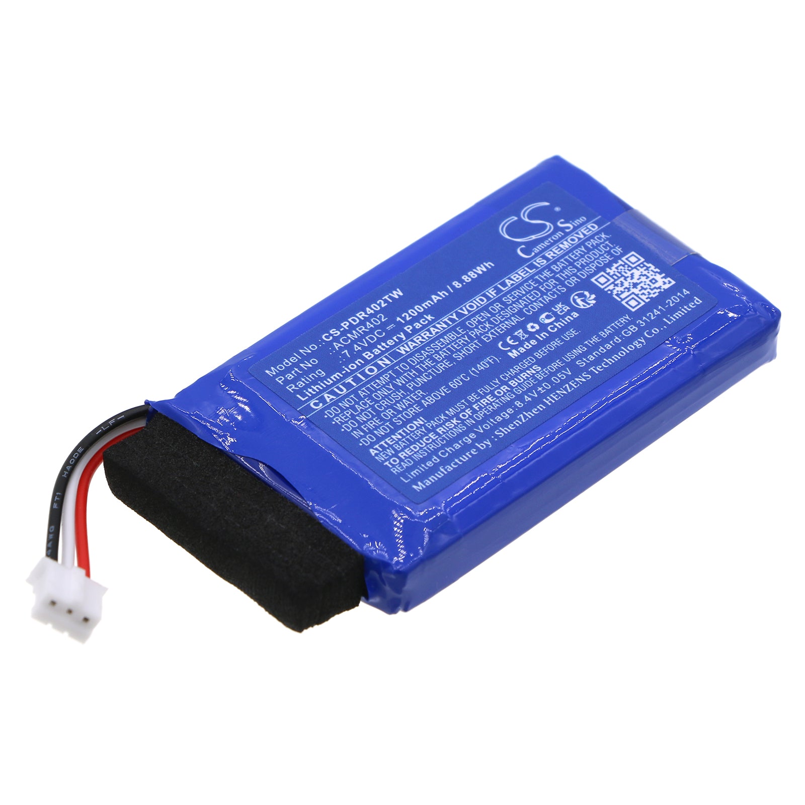 1200mAh 7.4V Li-ion Battery for President Randy/Jerry Two Radios, Compact Size: 70.35x37.5x10mm