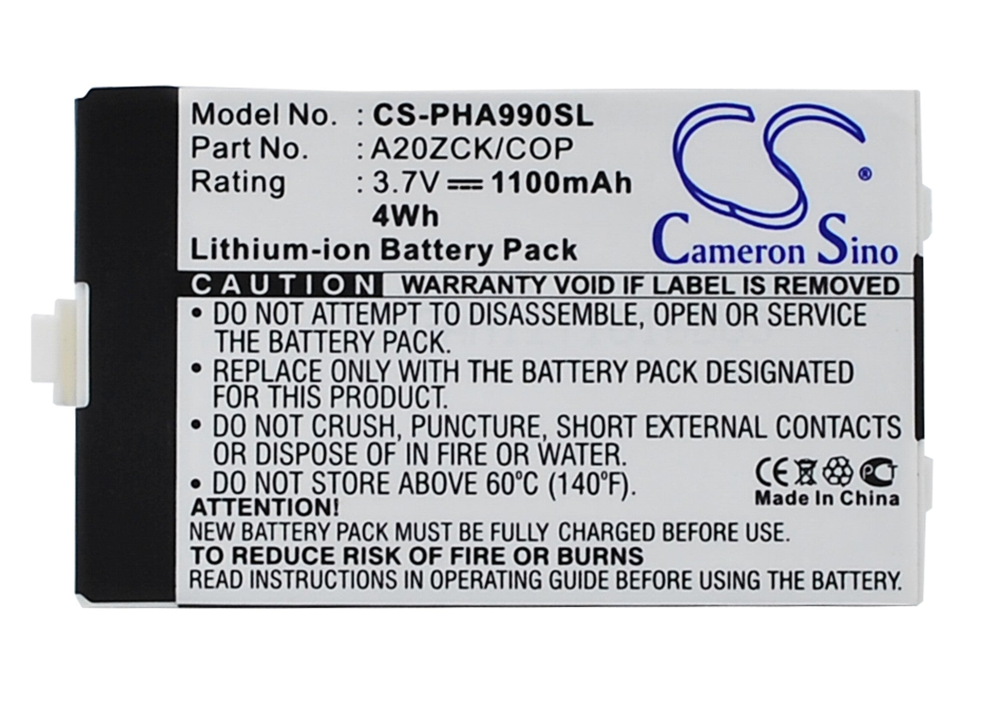 1100mAh Battery for Philips Xenium 9A9A & 9@9D Phones - 3.7V Li-ion Replacement - A20ZCK/COP Compatible