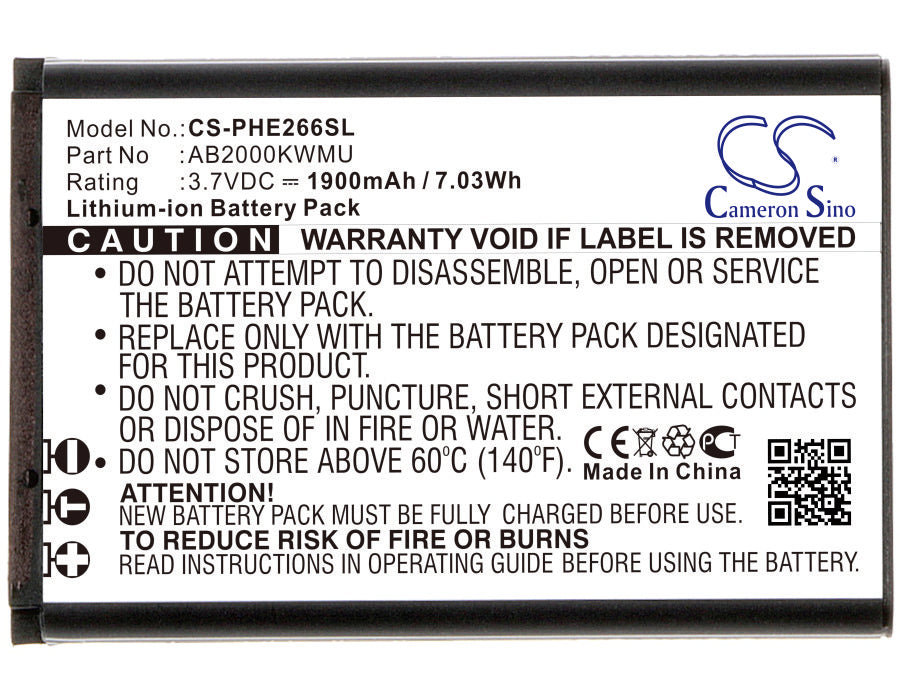 1900mAh Replacement Battery for Philips Xenium E266W & CTE266W Smartphones - 3.7V Li-ion - AB2000KWMU