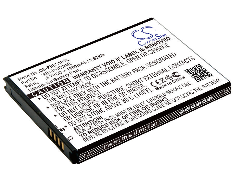 1600mAh Replacement Battery for Philips Xenium X2560, X2566, E310 - 3.7V Li-ion Mobile Phone Battery